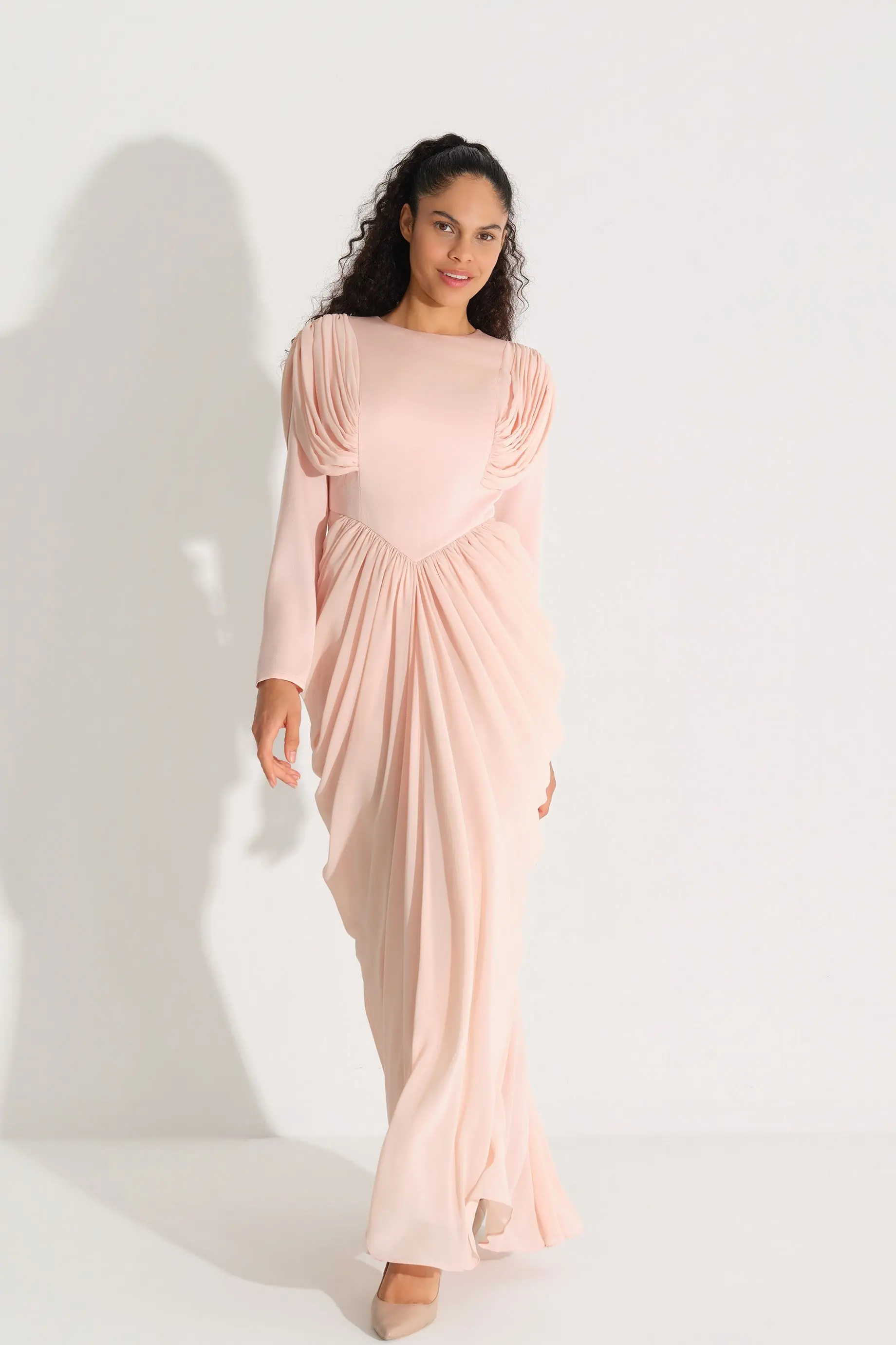 Chiffon Draped Corset-Detail Evening Dress, photo 2