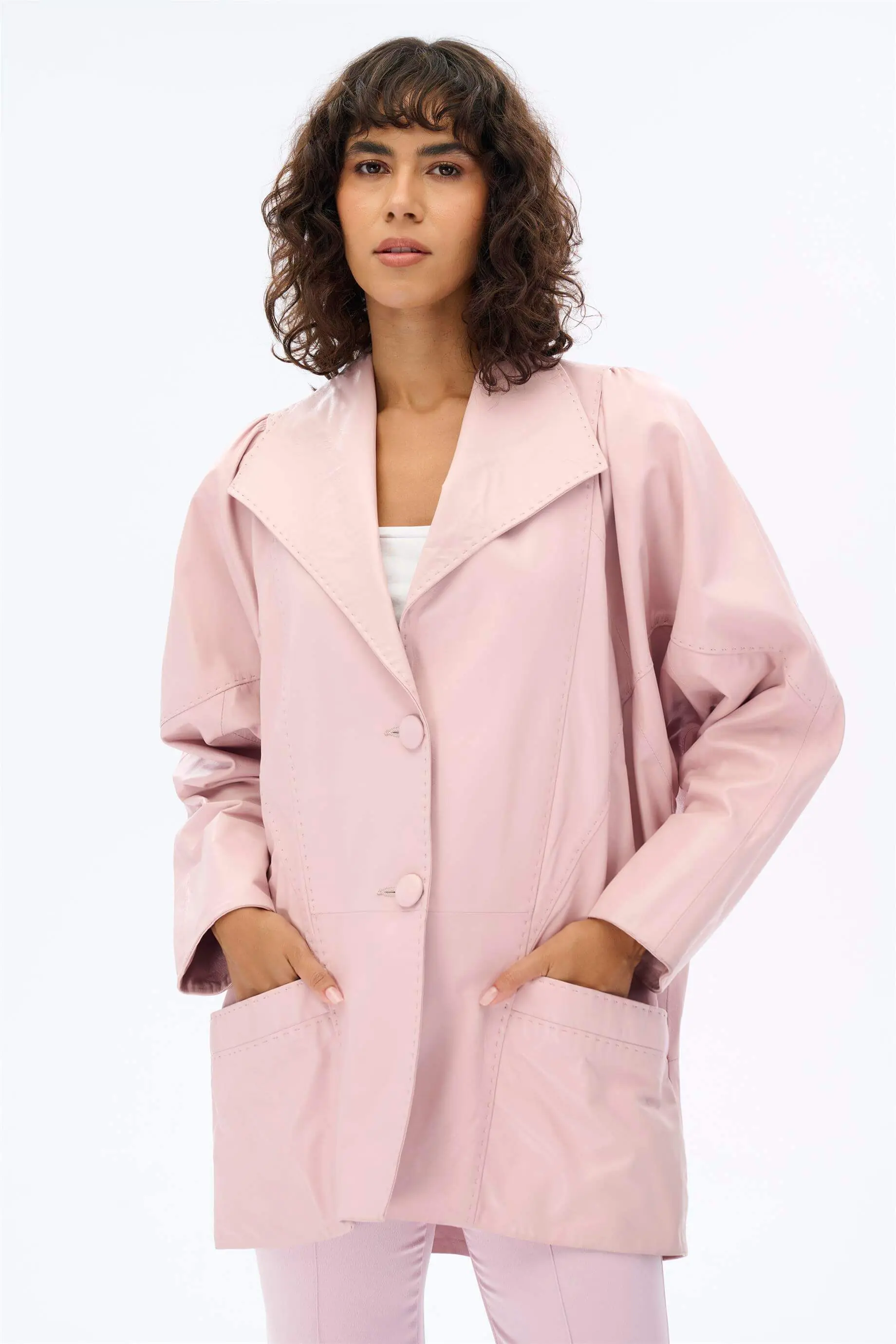 Oversized Leather Jacket – Pink, photo 2