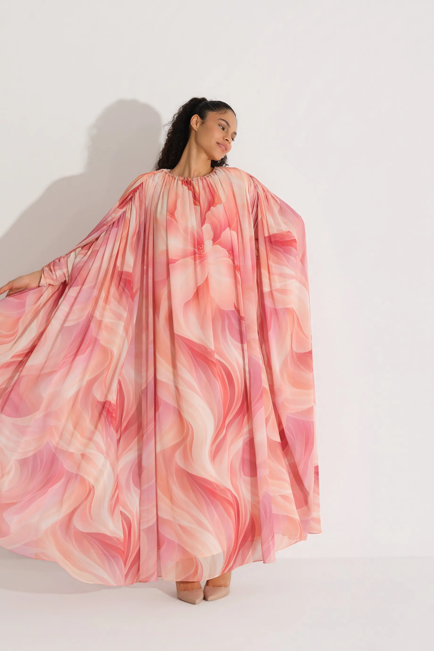 Panel Floral Print Chiffon Dress – Peach, photo 3