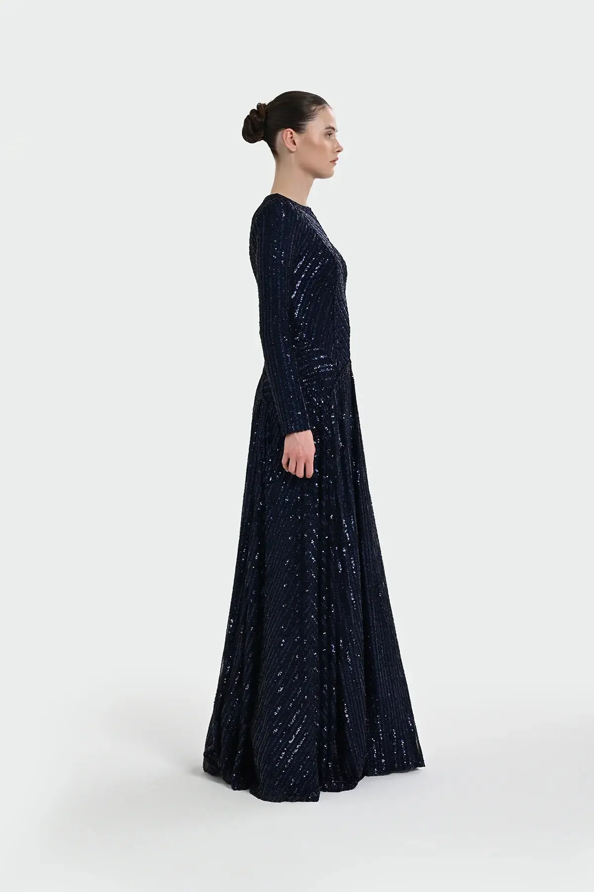Chevron Sequin Evening Gown - Navy, photo 3