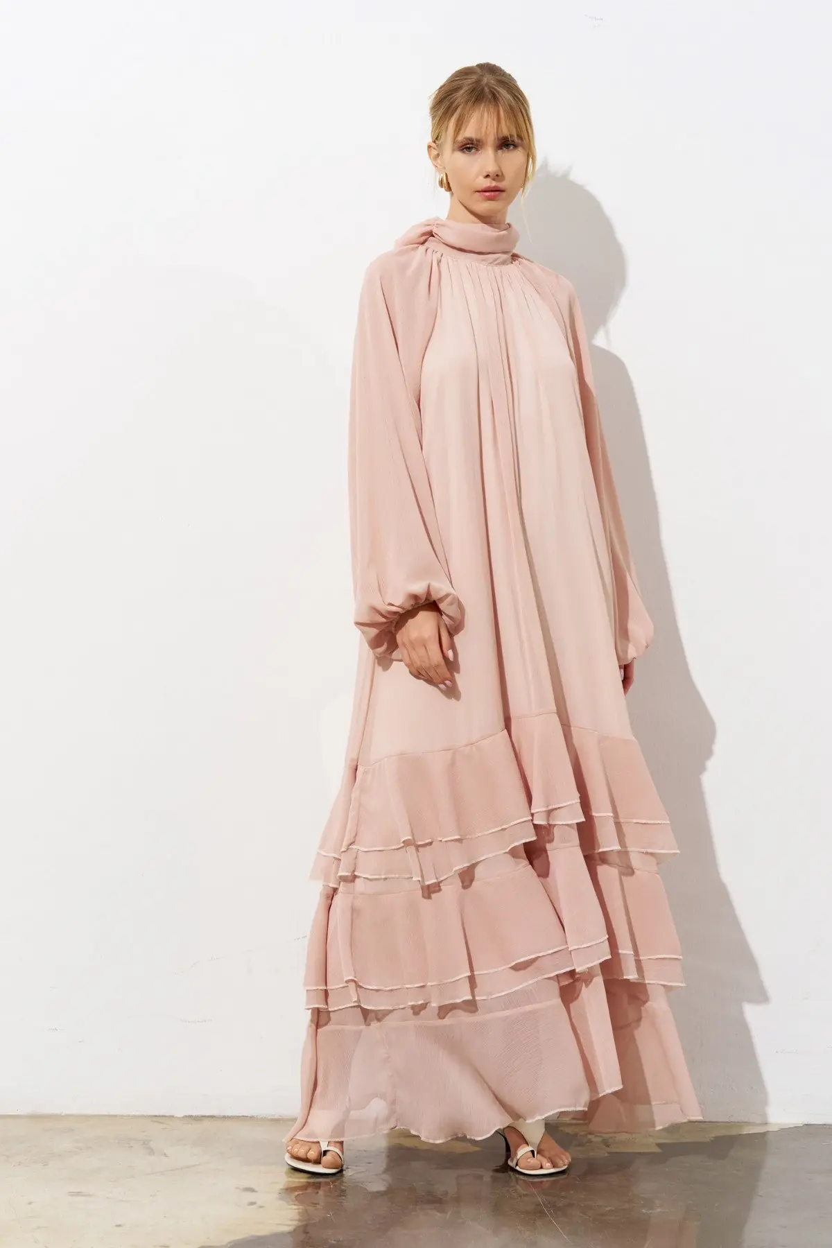 Luna Tiered Chiffon Maxi Dress – Powder Pink, photo 3