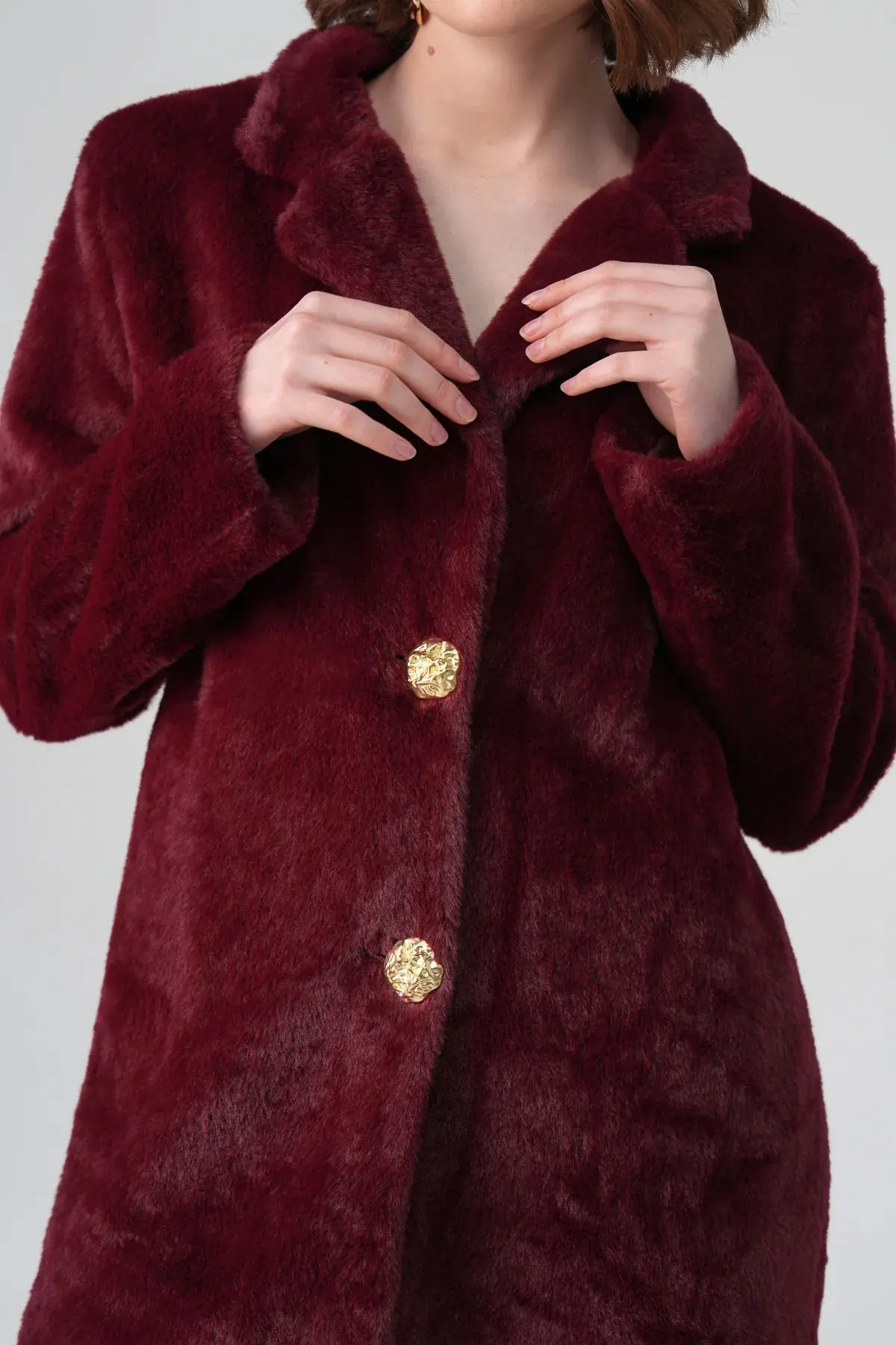 Marcel Evening Faux Fur Coat – Burgundy, photo 4