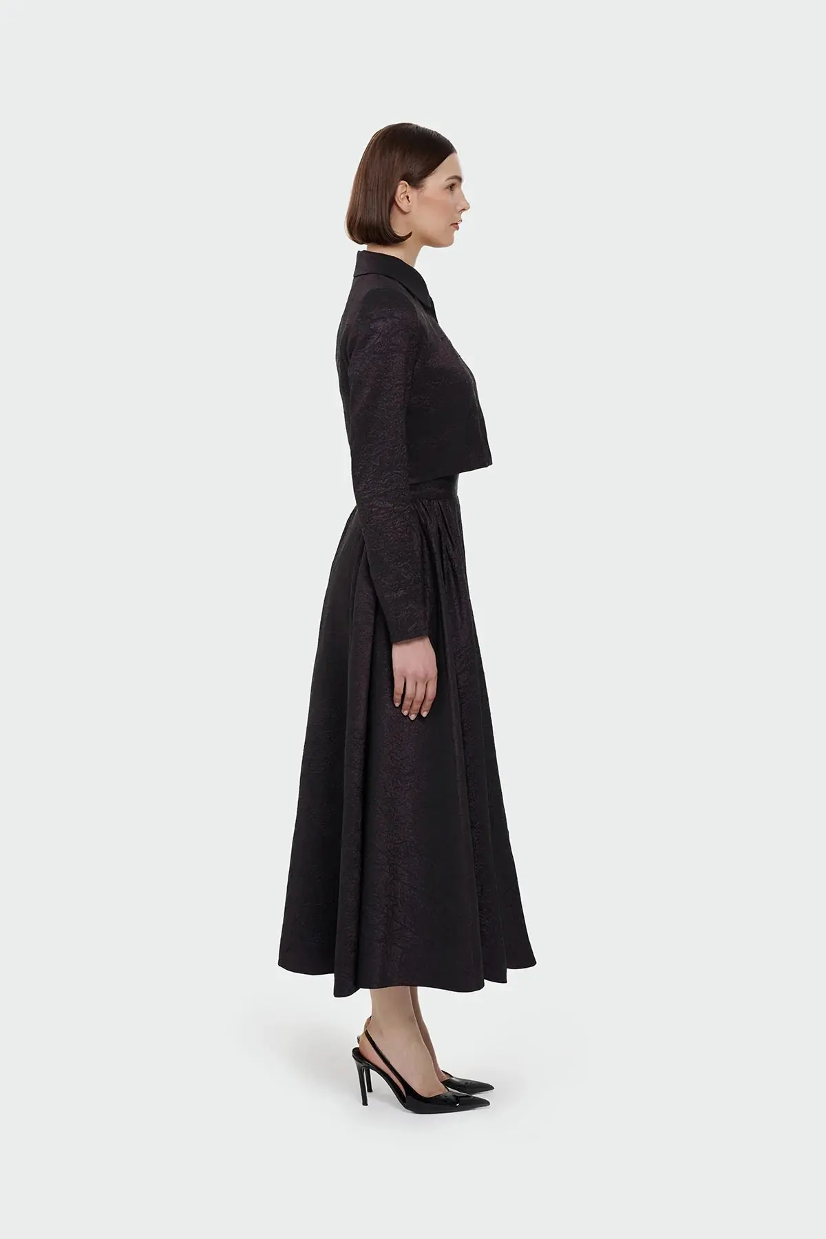 Shirt Collar Cropped Jacket & Skirt Set - Plum, photo 3