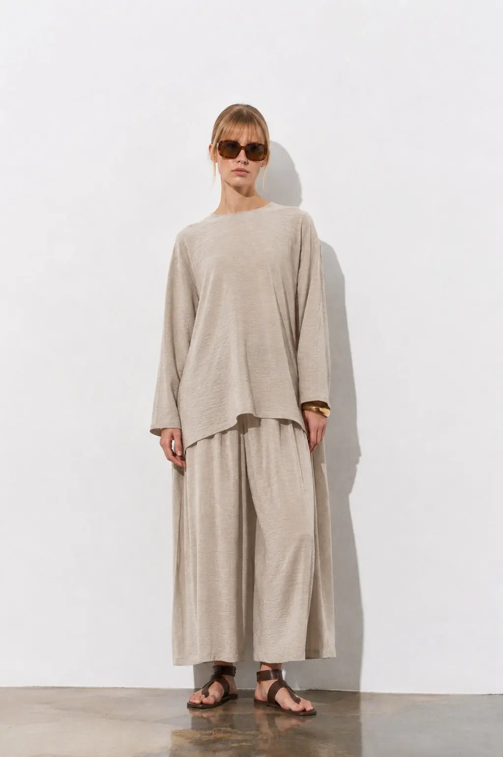 Aura Oversize Tunic & Trouser Set - Beige, photo 2