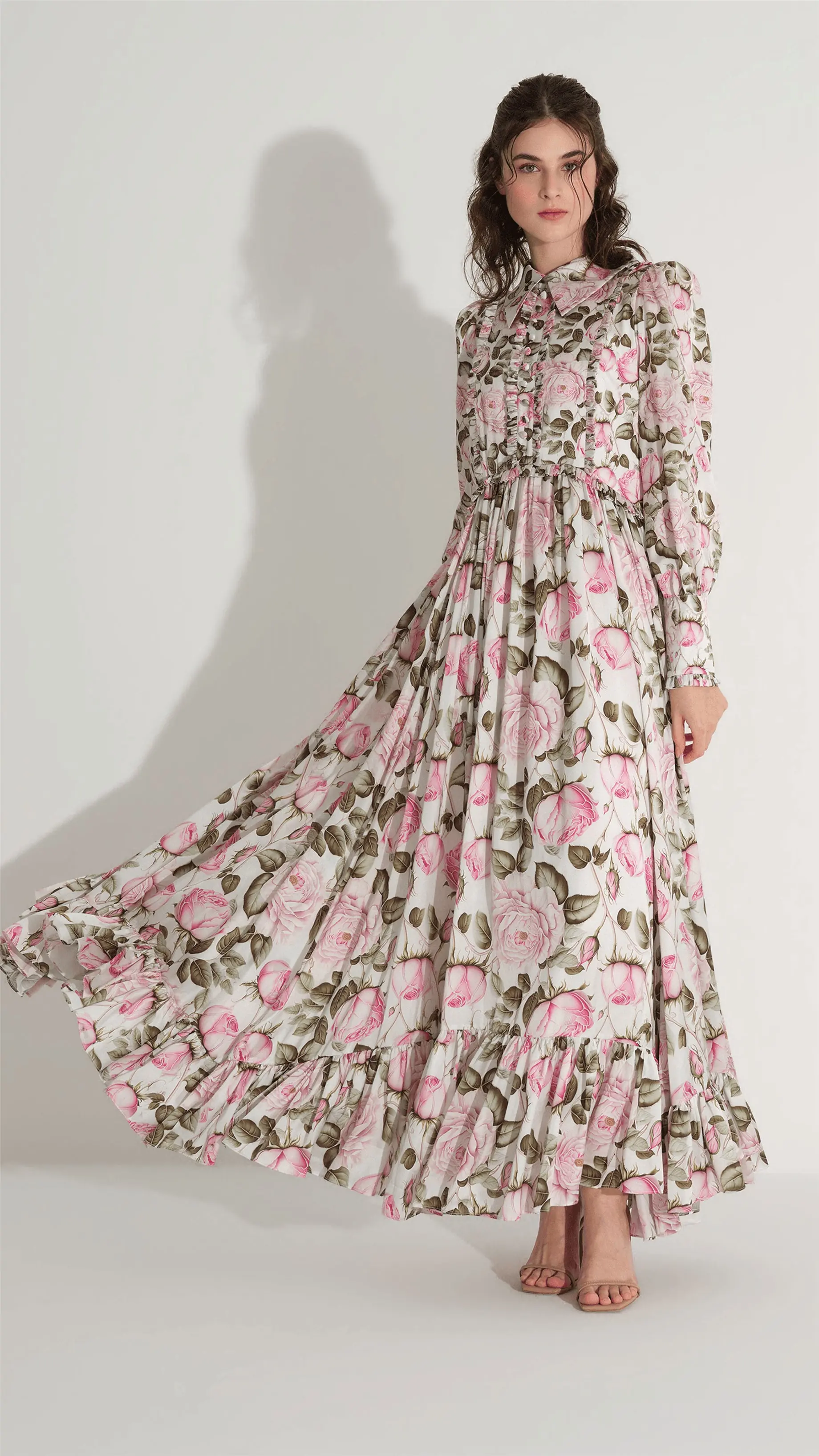 Floral Print Satin Shirt Dress – Cream, photo 3