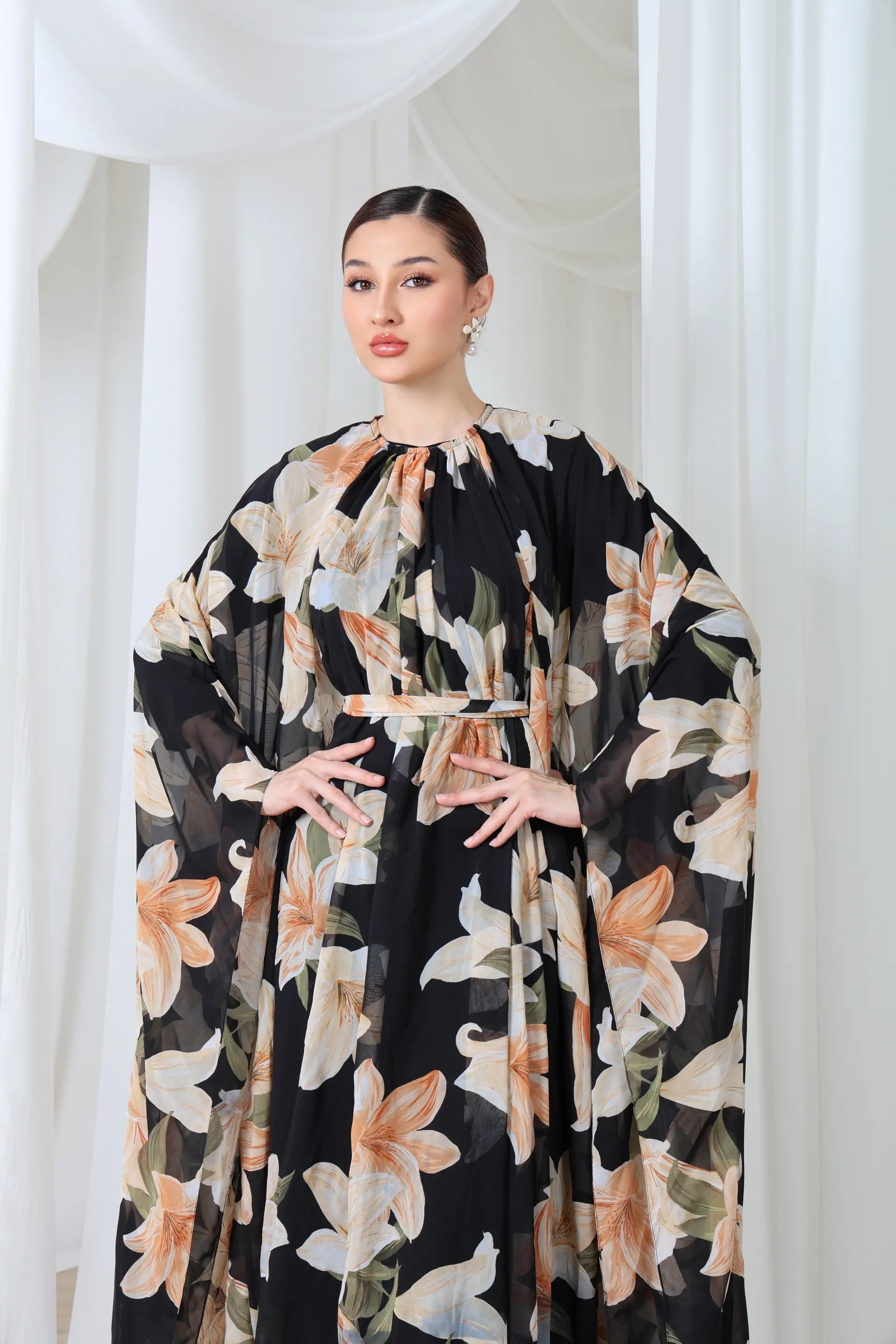 Lily – Floral Chiffon Butterfly Maxi Dress | Modest Luxury, photo 2