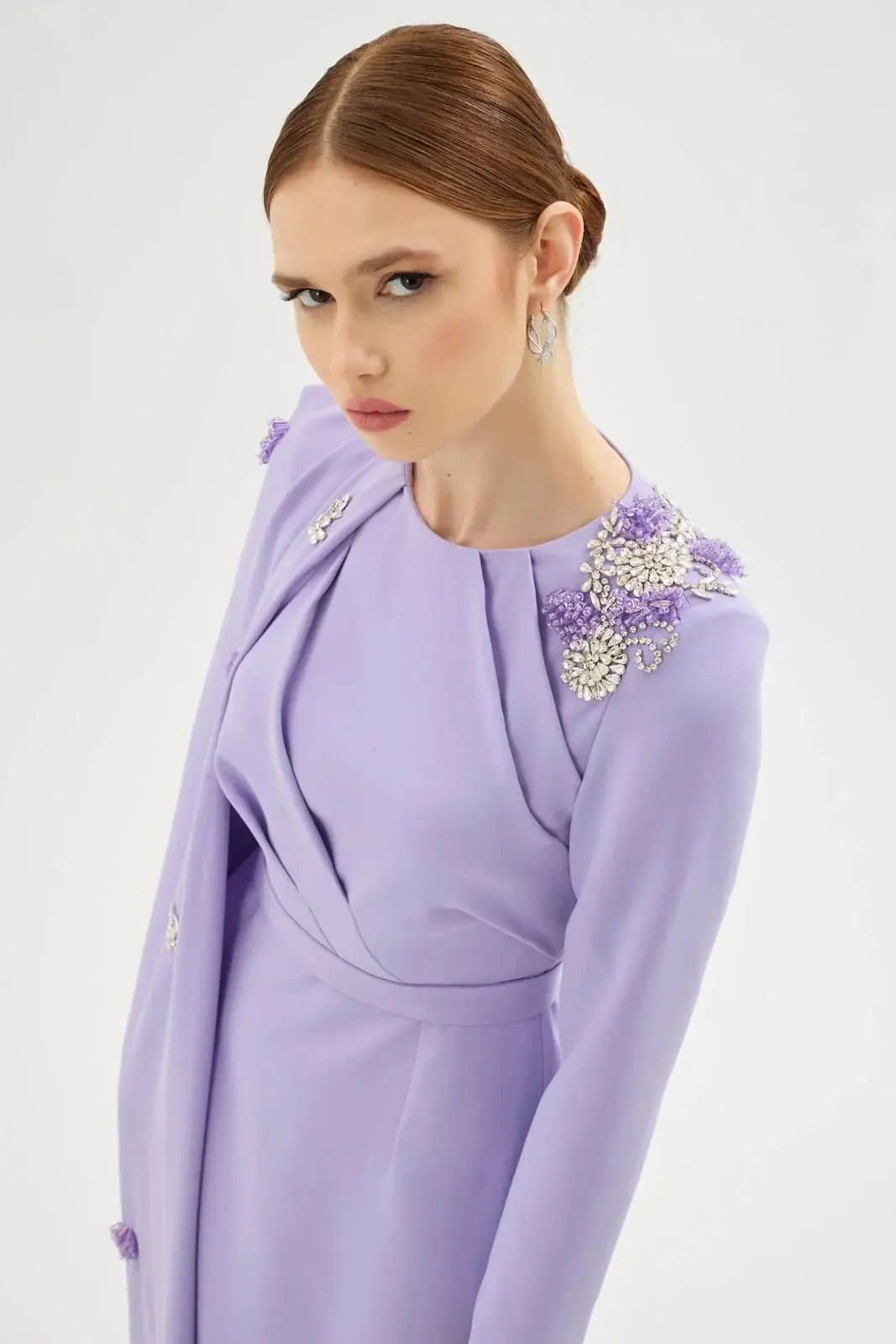 Liliowy Cape Detail Dress – Lilac, photo 2