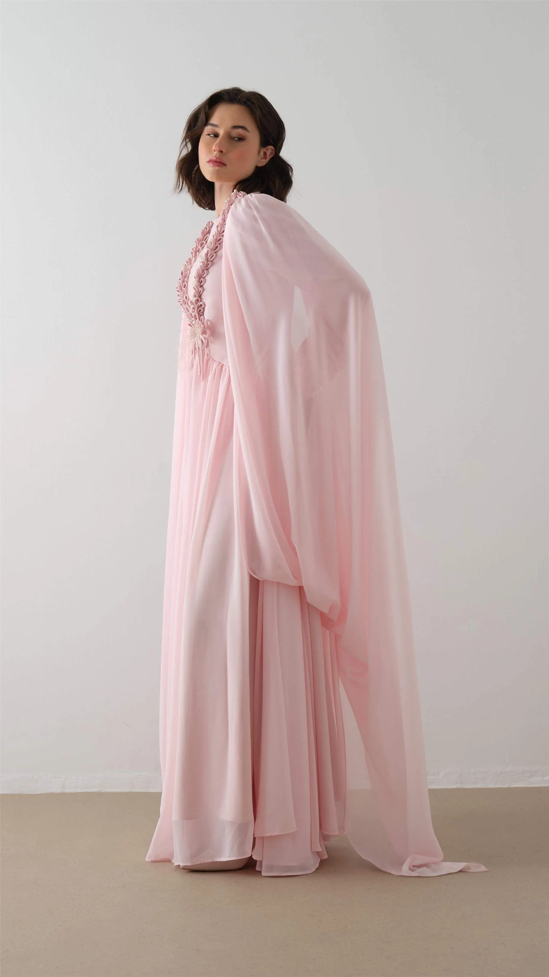 Powder Pink Cape Dress with Floral Appliqué, photo 4