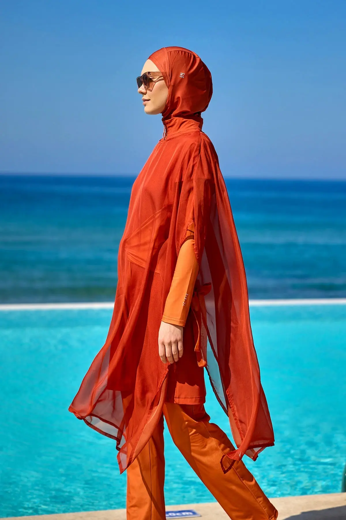 Full Coverage Islamic Swimsuit with Waist Tie - Orange, photo 8