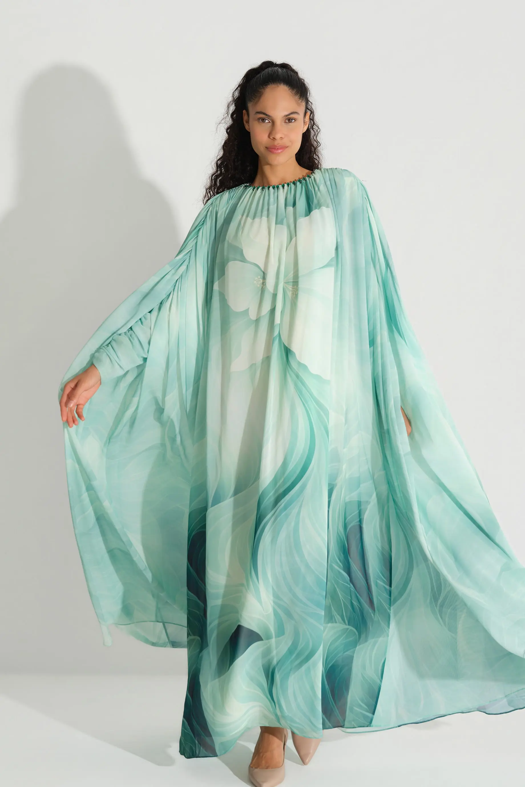 Panel Floral Print Chiffon Dress – Green, photo 2