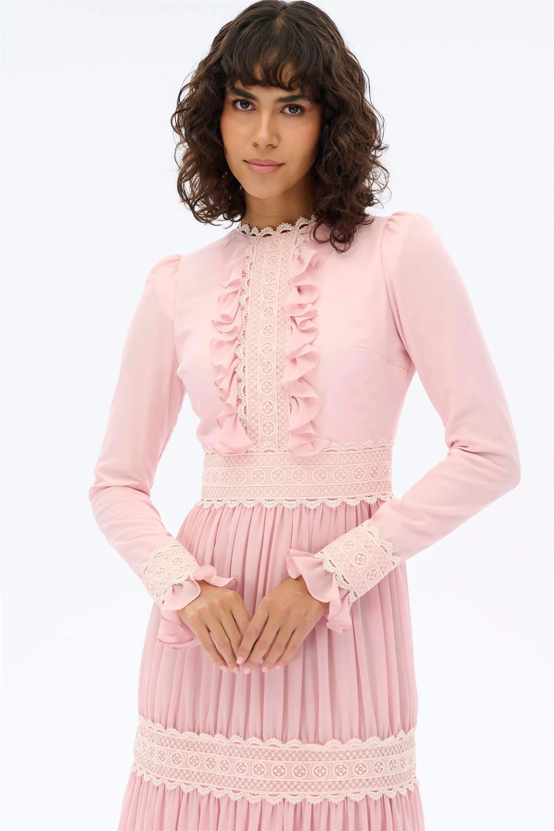 Lace Ruffle Tiered Dress - Pink, photo 4