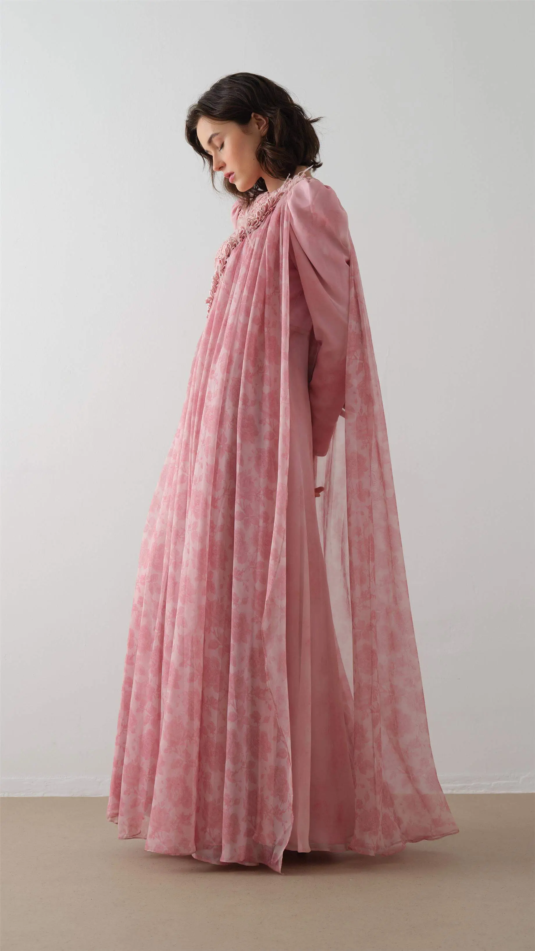 Lace-Detailed Cape Maxi Dress – Pink, photo 4