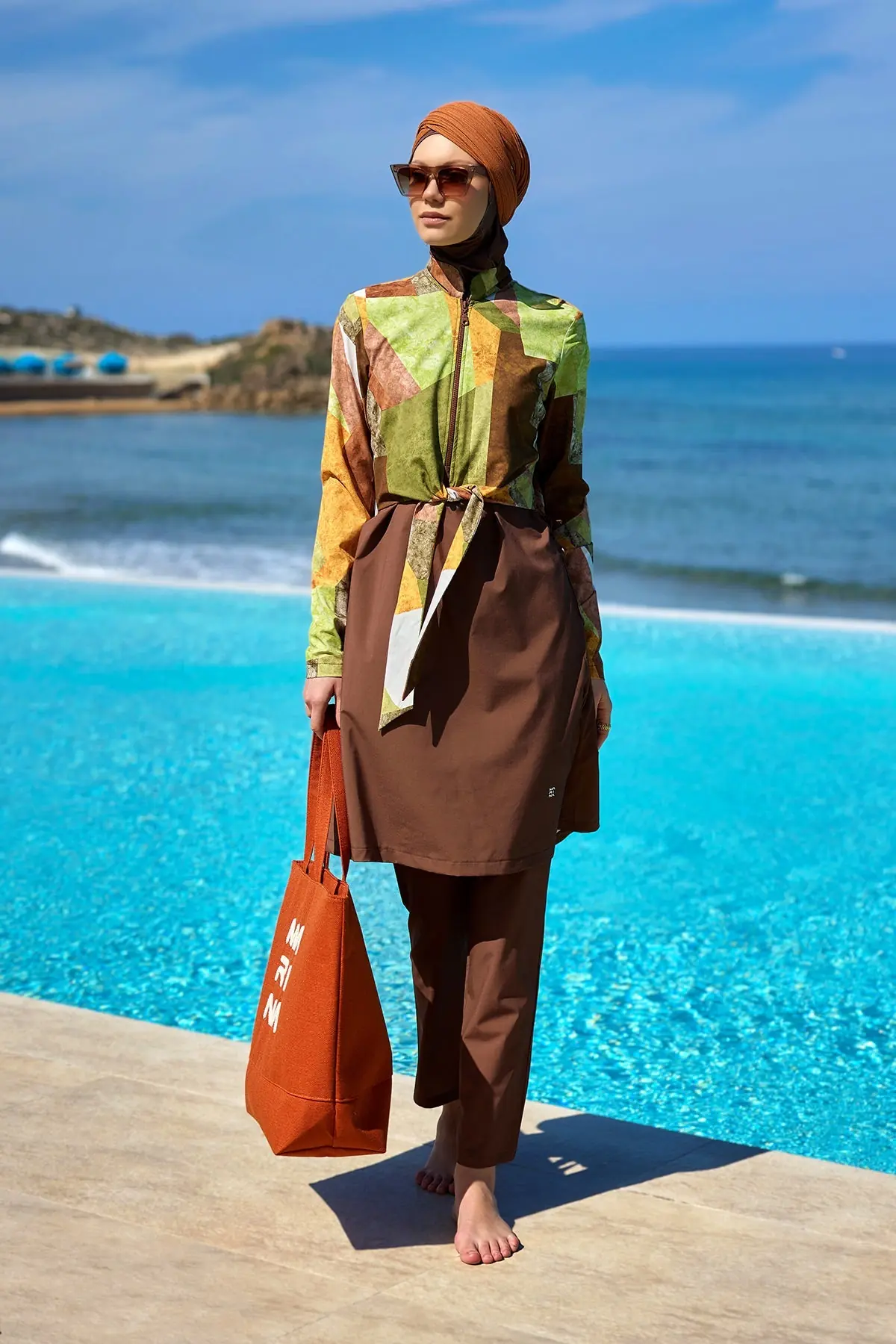 Brown Full Coverage Modest Swimwear Burkini Set M2530-1, photo 2