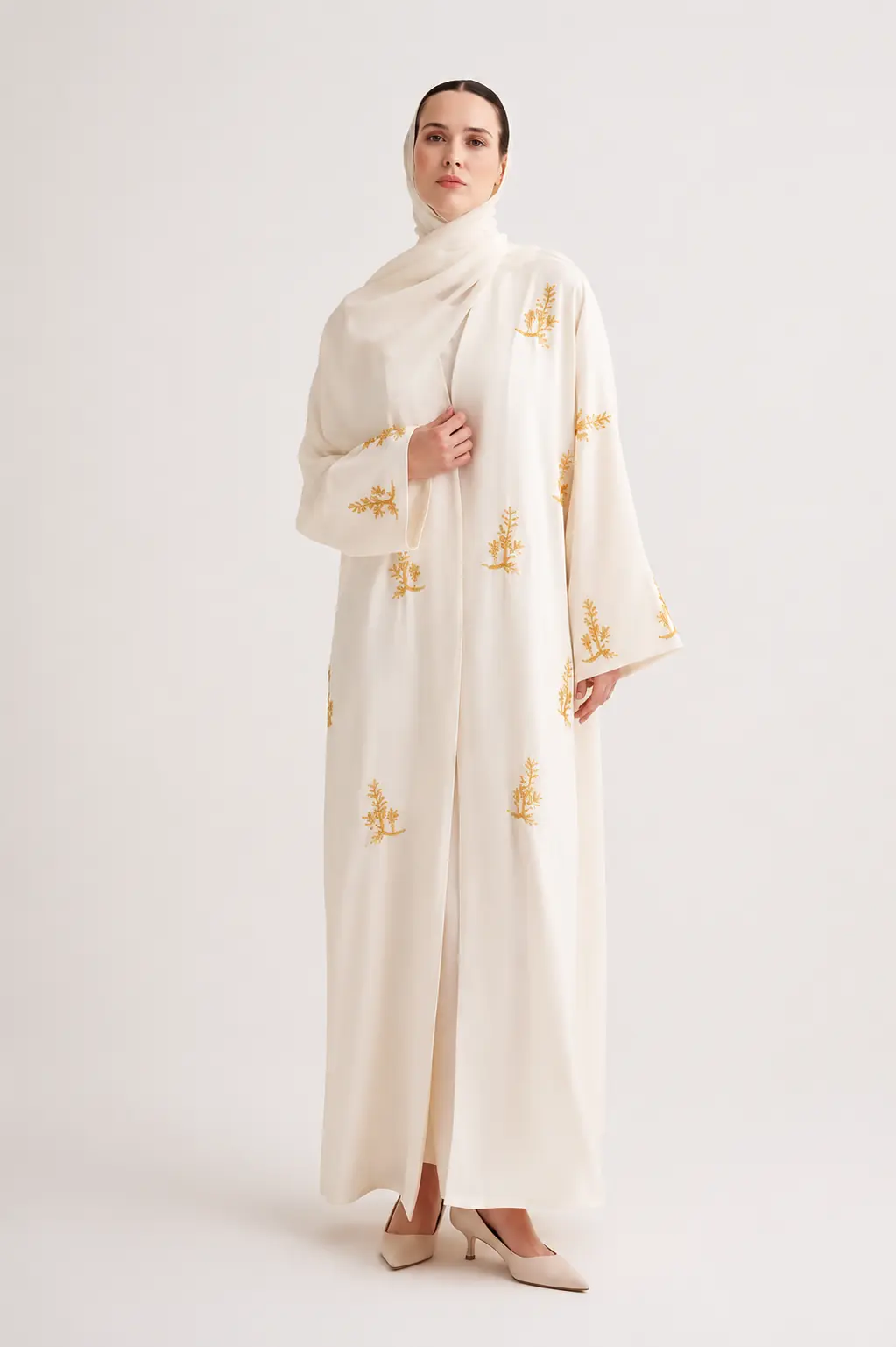 Reem Linen Abaya & Scarf – Cream