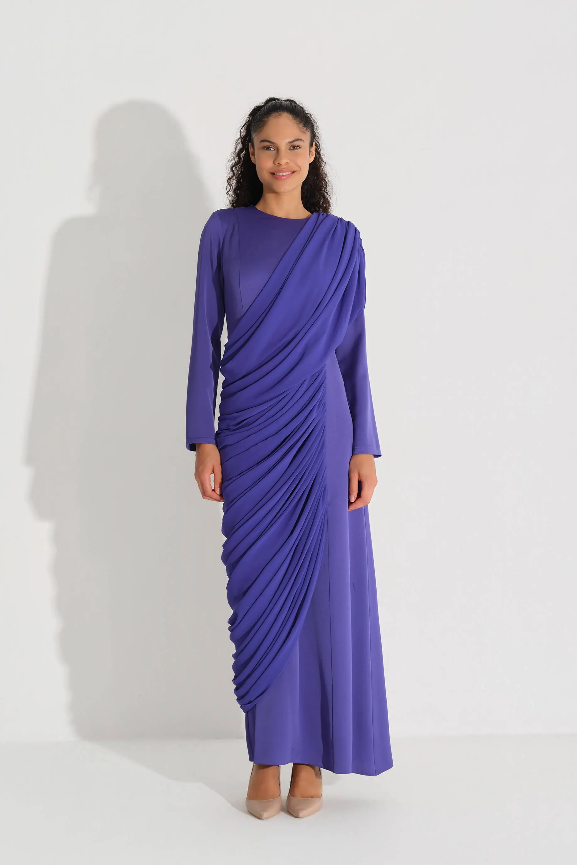 Cross-Draped Crepe Dress – Purple