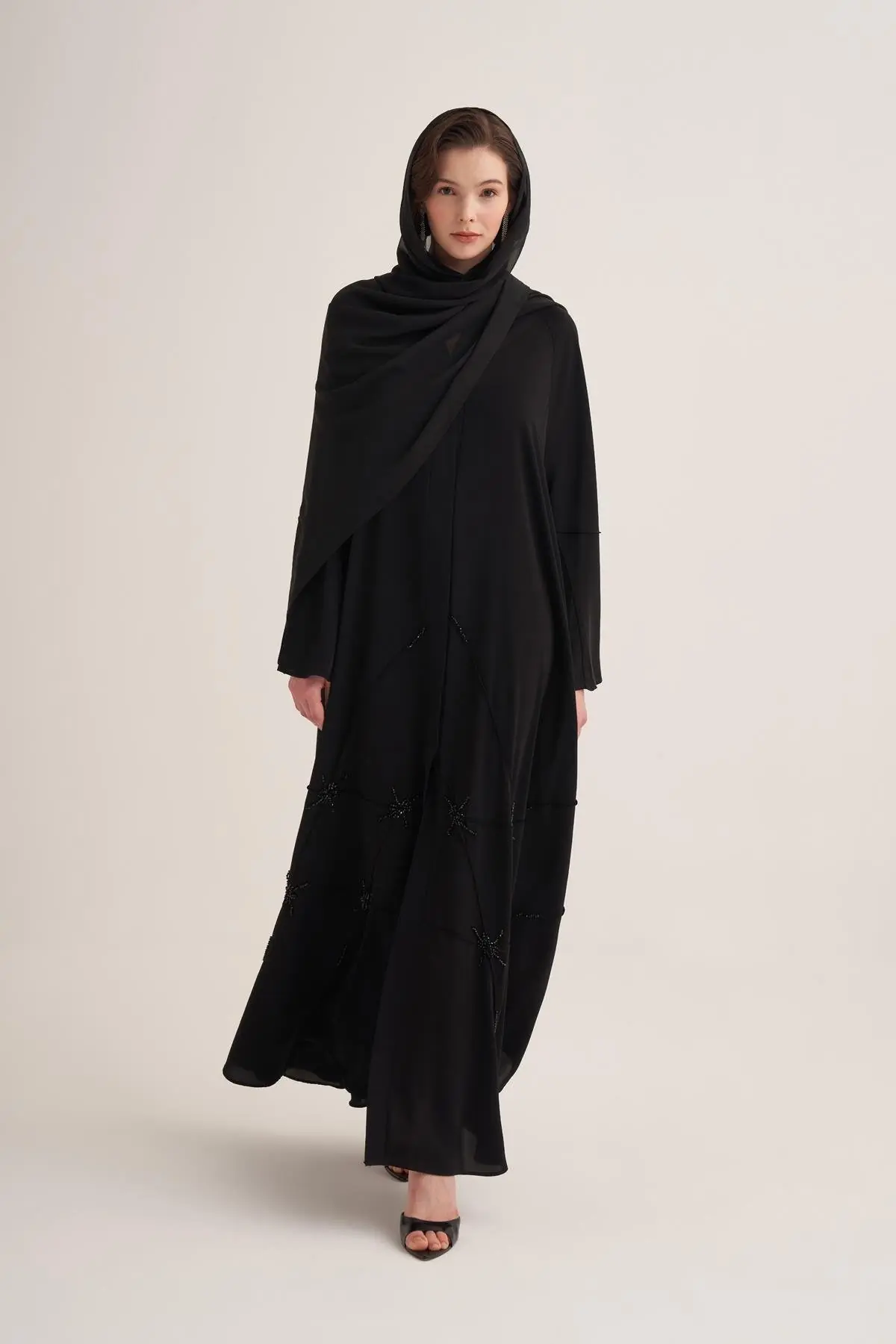 Classic Stone Abaya & Scarf – Black