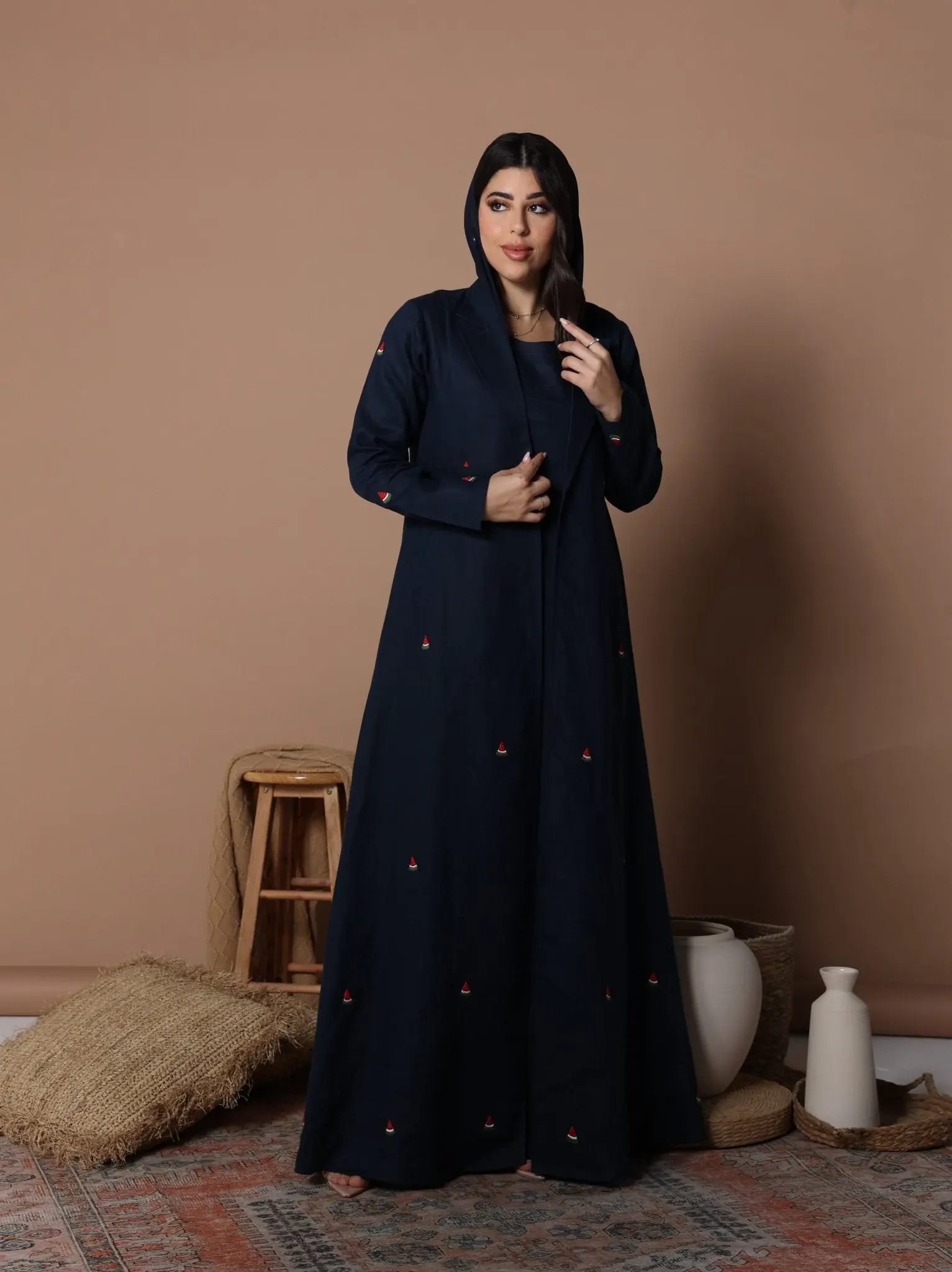 Watermelon Linen Abaya Navy Blue