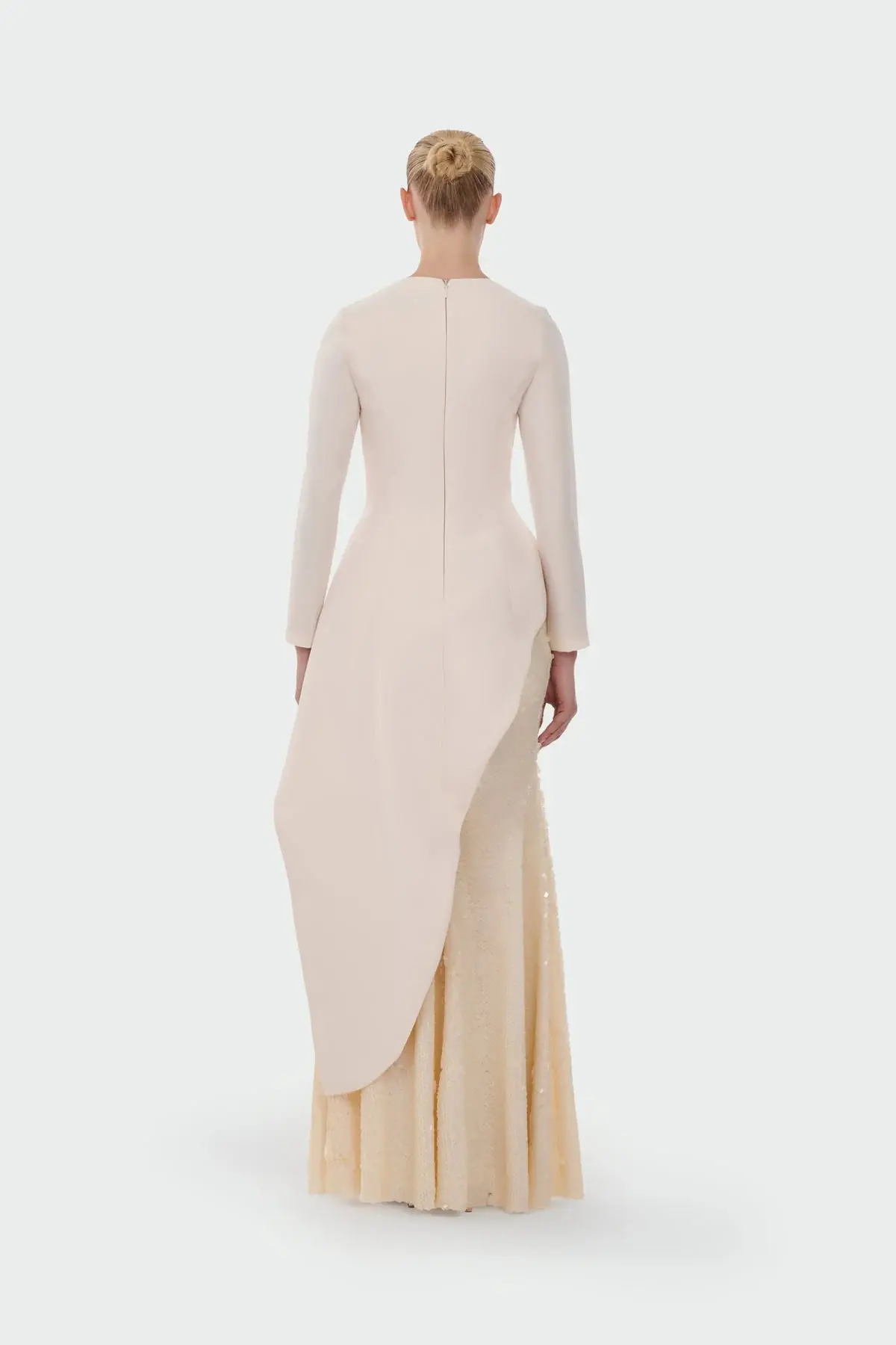 Long-Sleeve Asymmetric Sequin Evening Set - Cream, photo 4