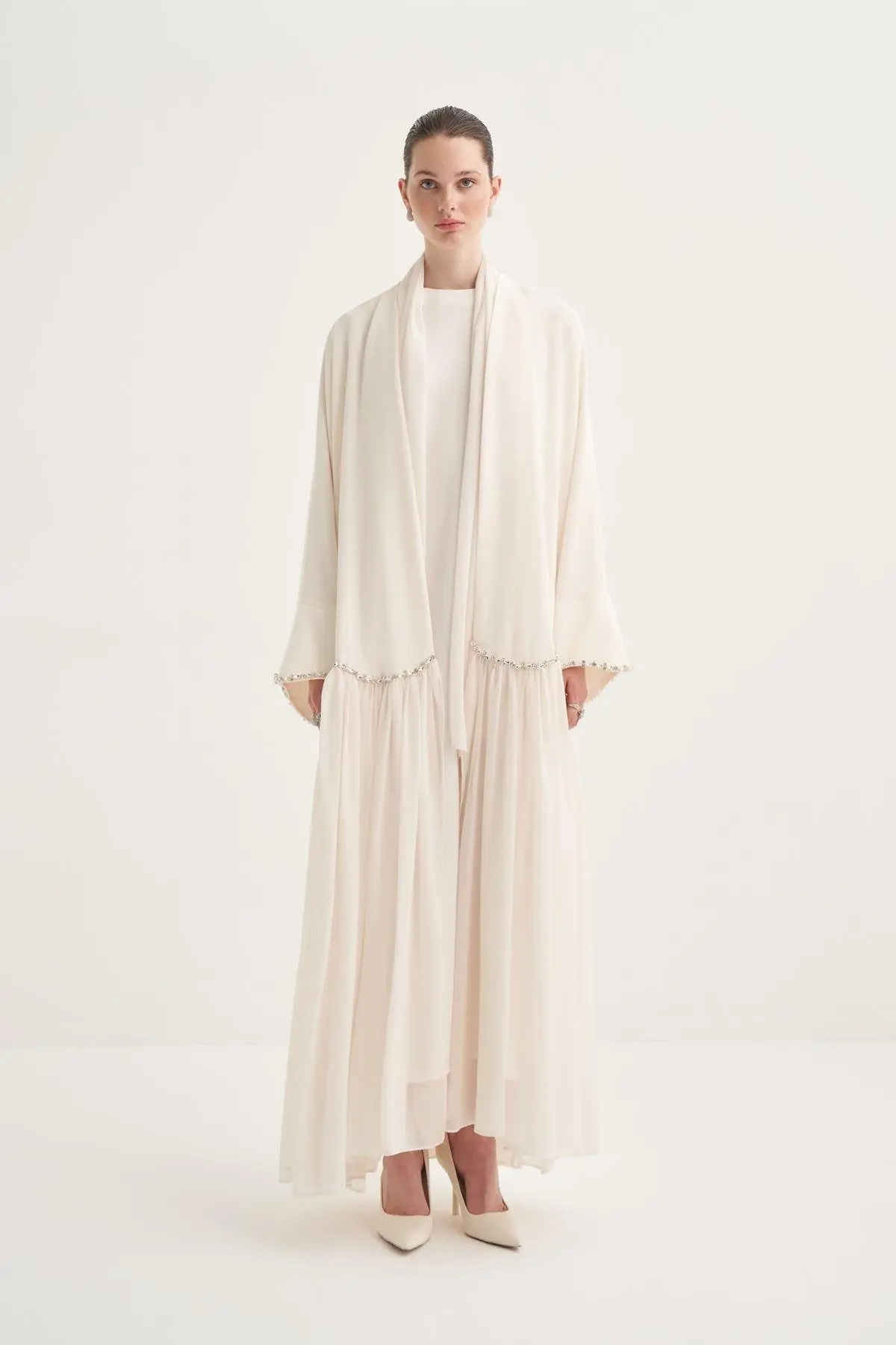 Lina Crystal Abaya Beige