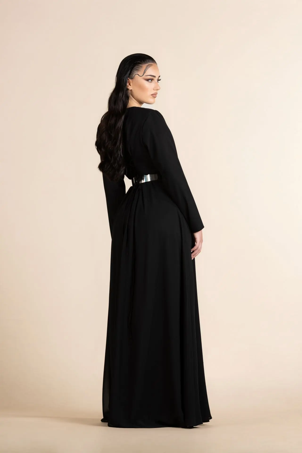 Mariam Satin Dress with Statement Belt – Black, photo 4