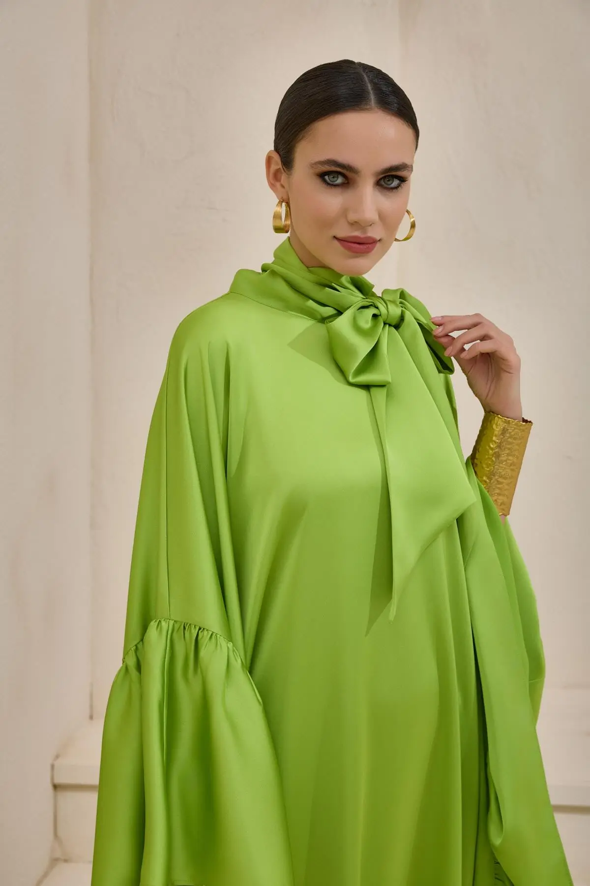 Royal Satin Kaftan – Light Green, photo 3