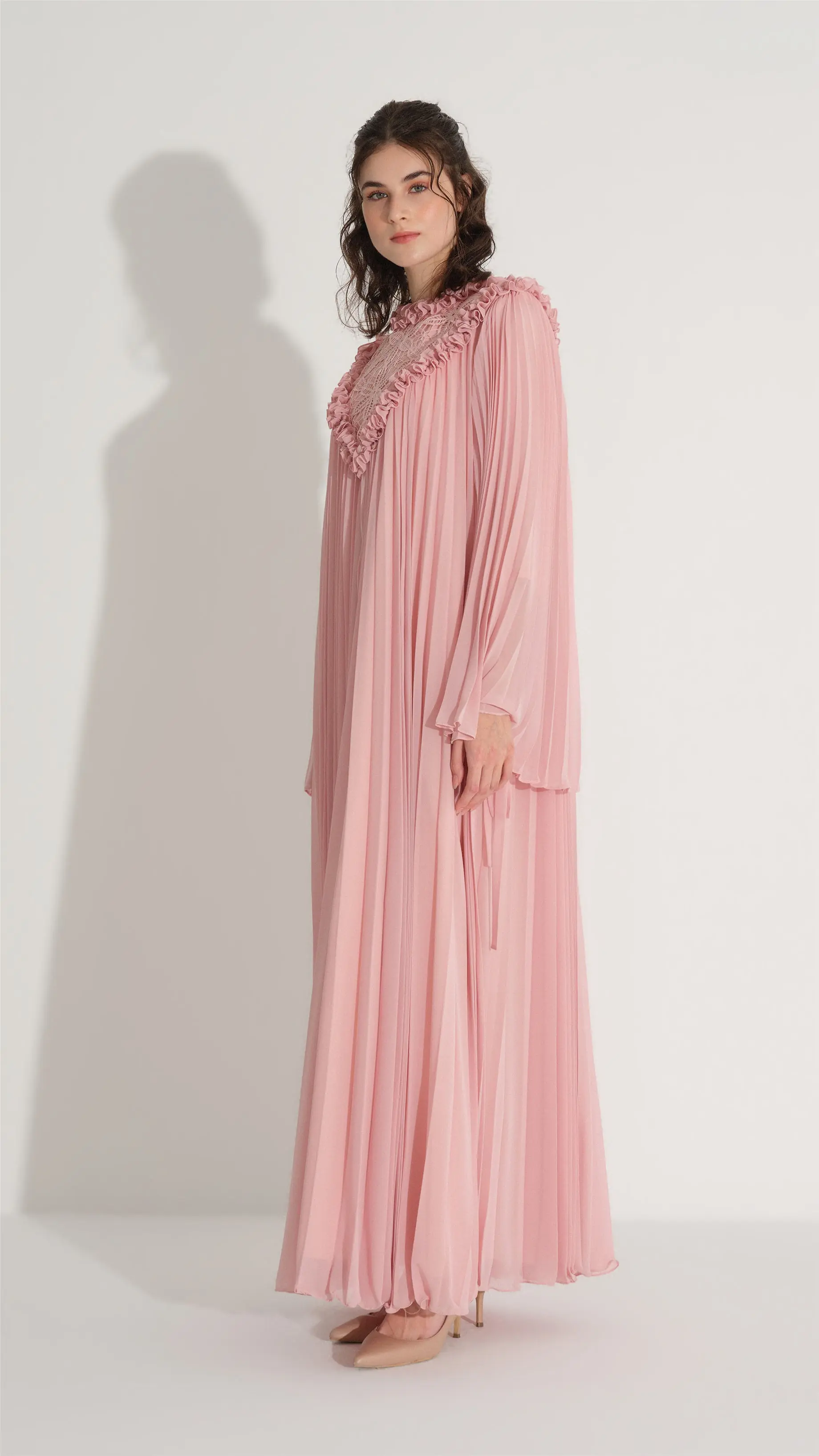 Lace & Ruffle Pleated Dress - Pink, photo 6