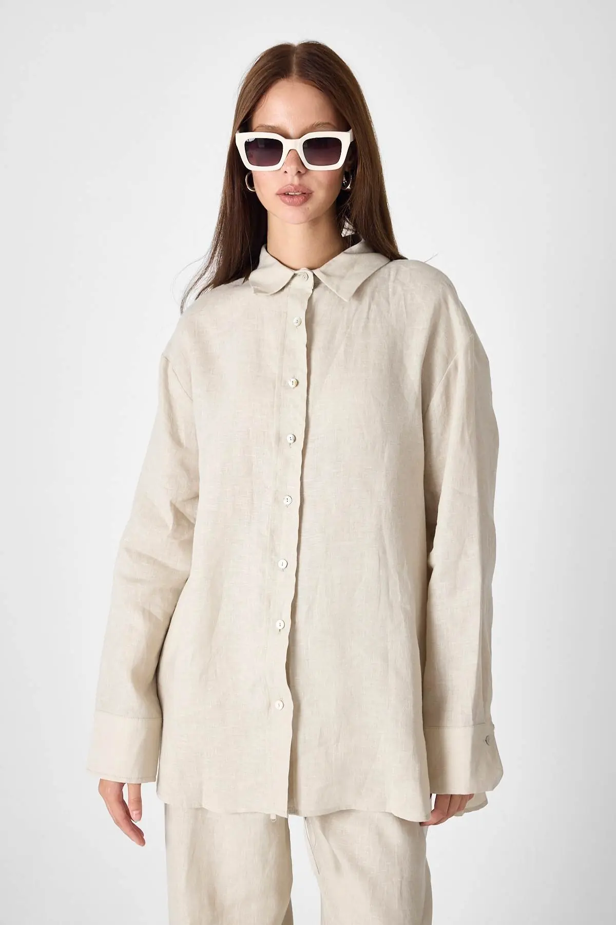 Pure Linen 100% Linen Oversize Shirt - Beige