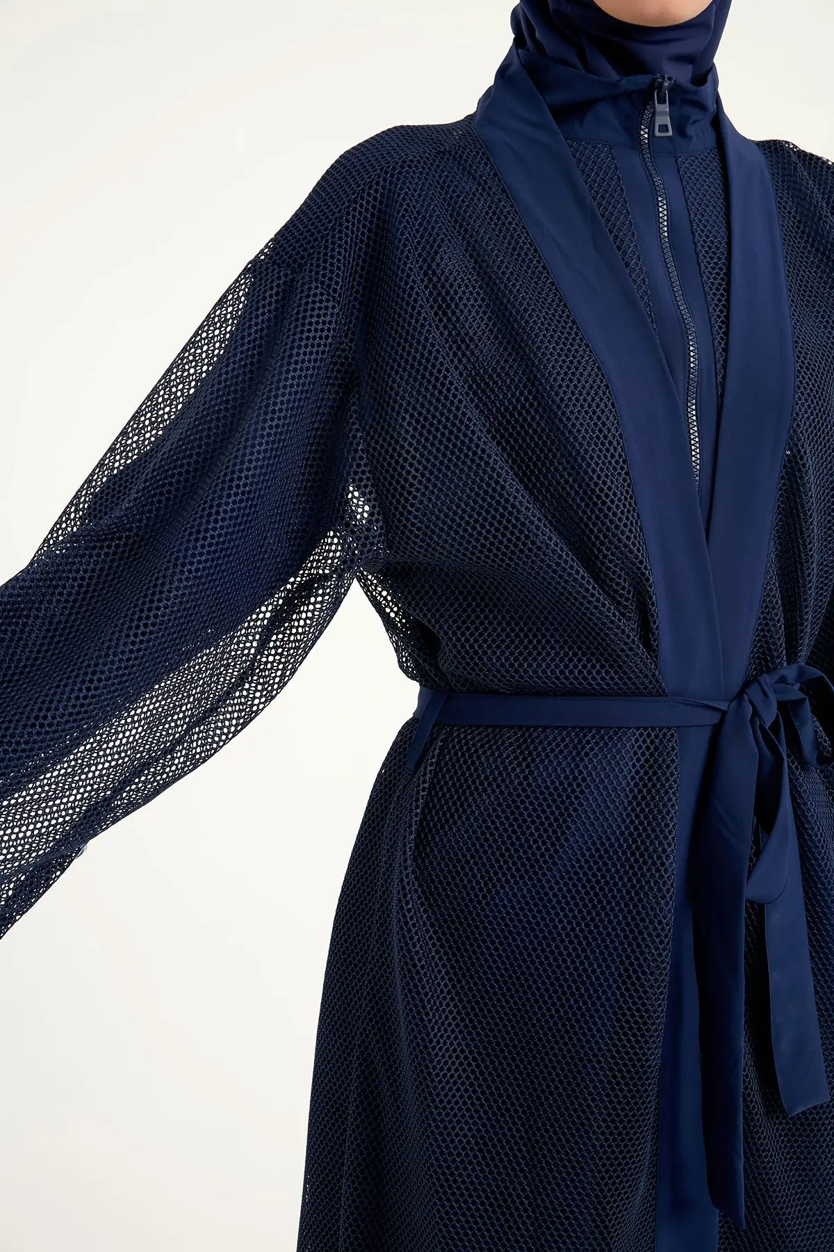 Navy Full Length Modest Mesh Kimono – Lightweight Islamic Swim Cover P2501-2, photo 7