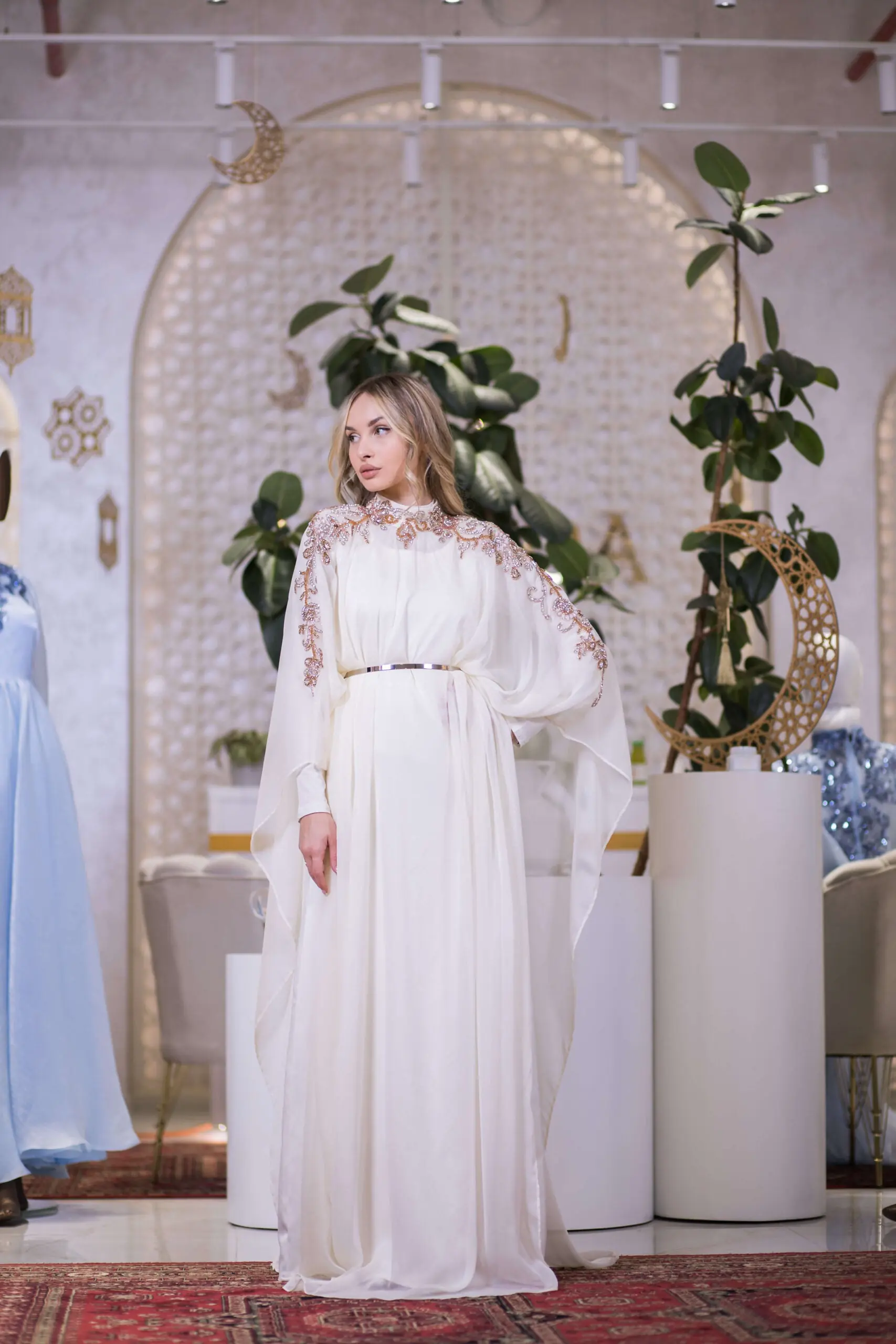 Royal Veil Embellished Abaya – White