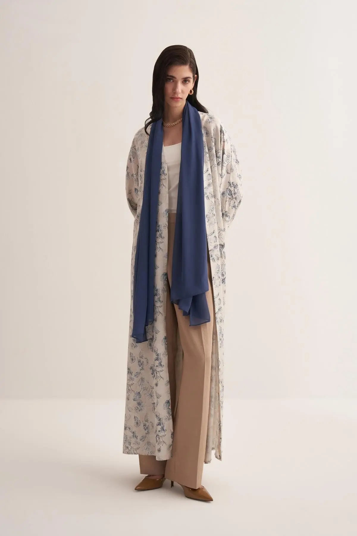 Liora Blue Floral Abaya with Matching Scarf