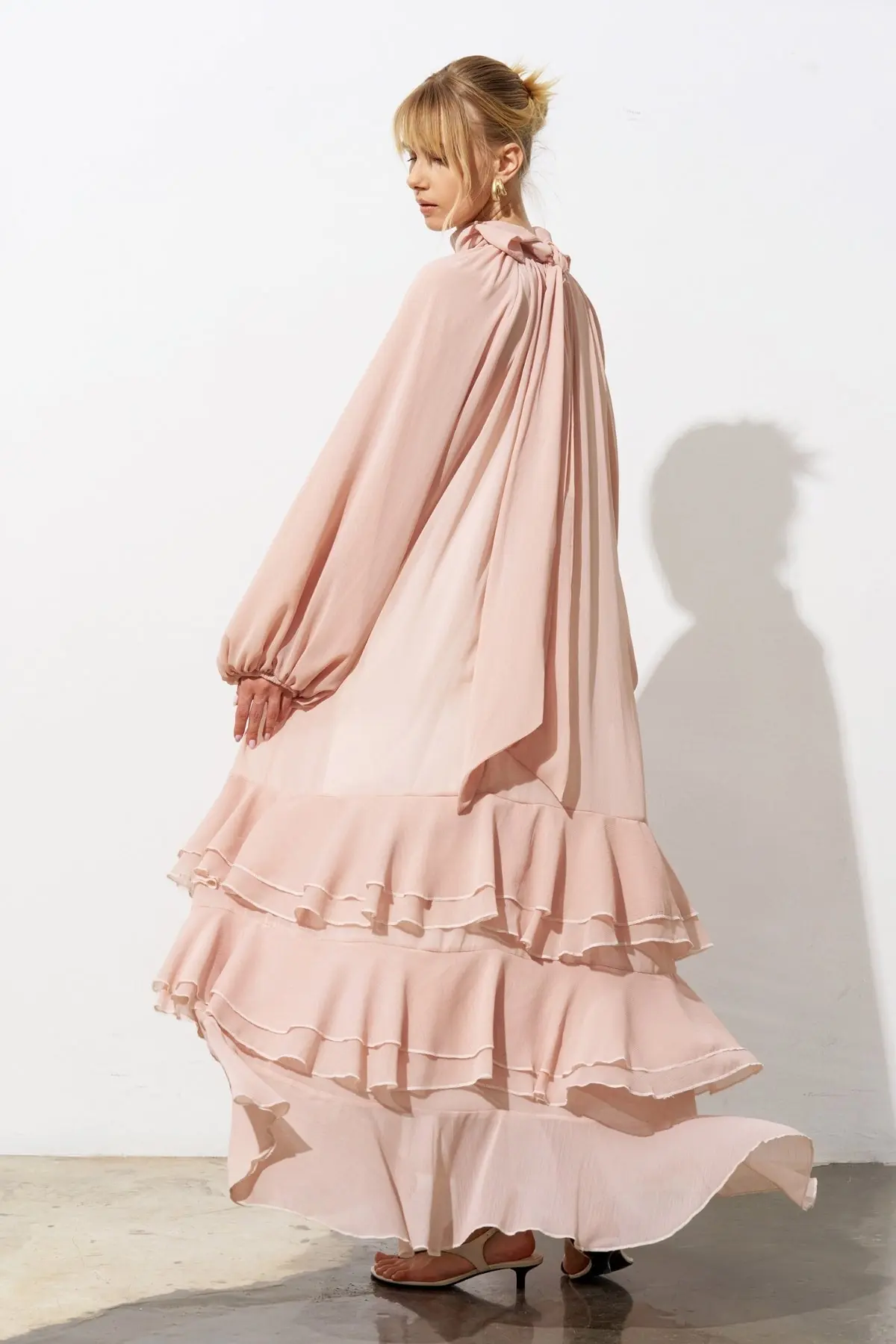 Luna Tiered Chiffon Maxi Dress – Powder Pink, photo 4
