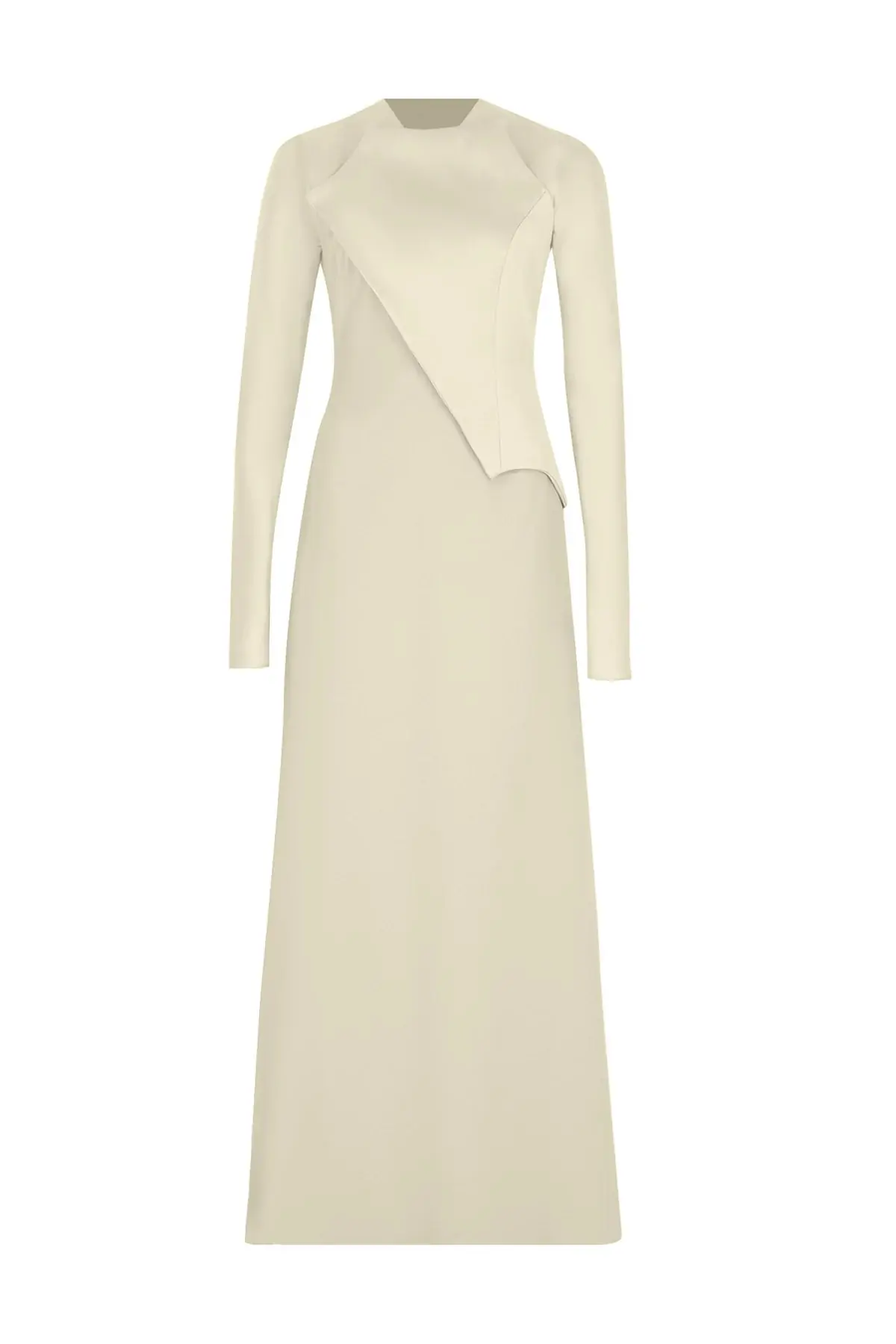 Satin Asymmetric Panel Evening Gown – Cream