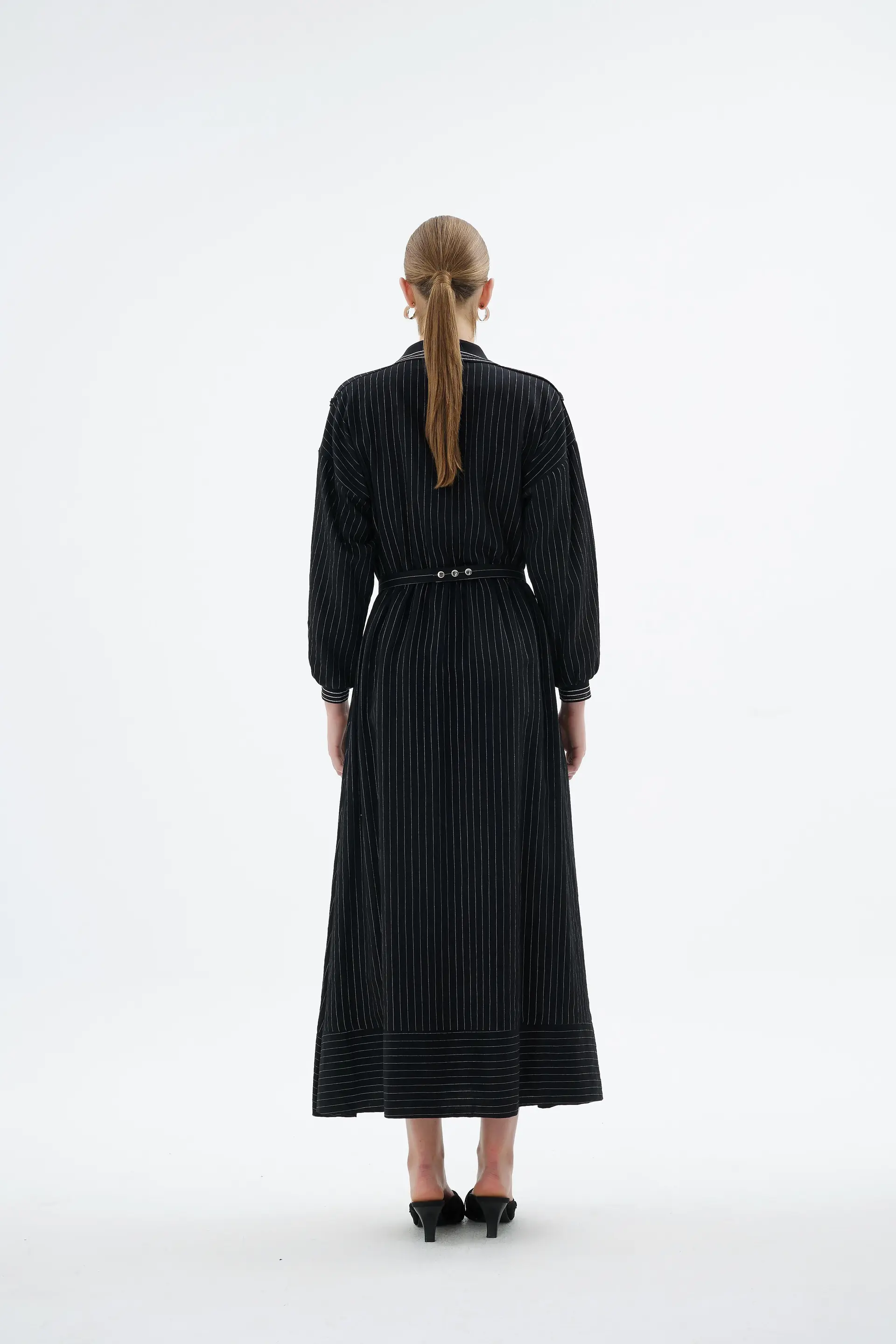 Ivory Striped Shirt Dress – Black, photo 6