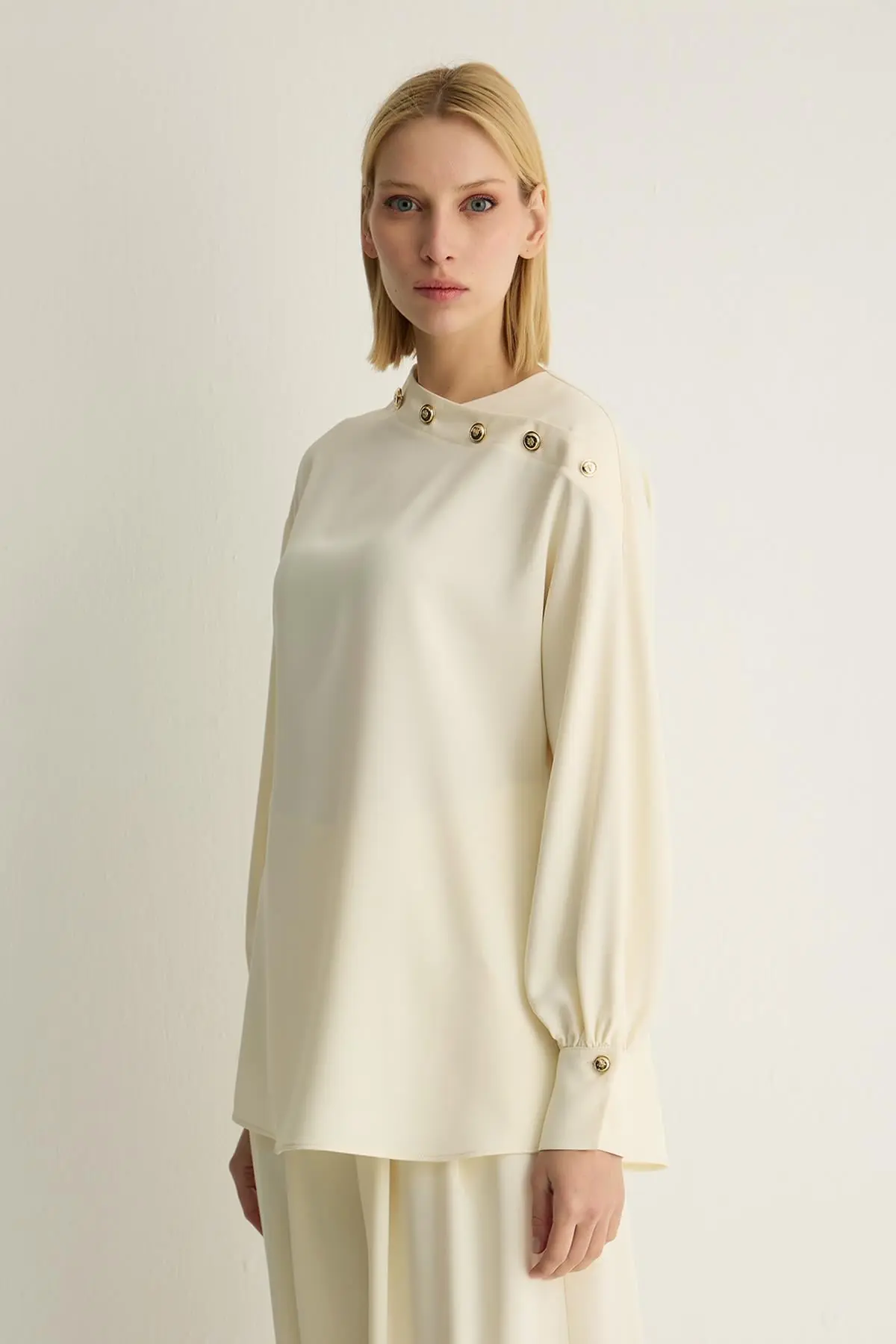 Oriana Button Detail Blouse – Ecru