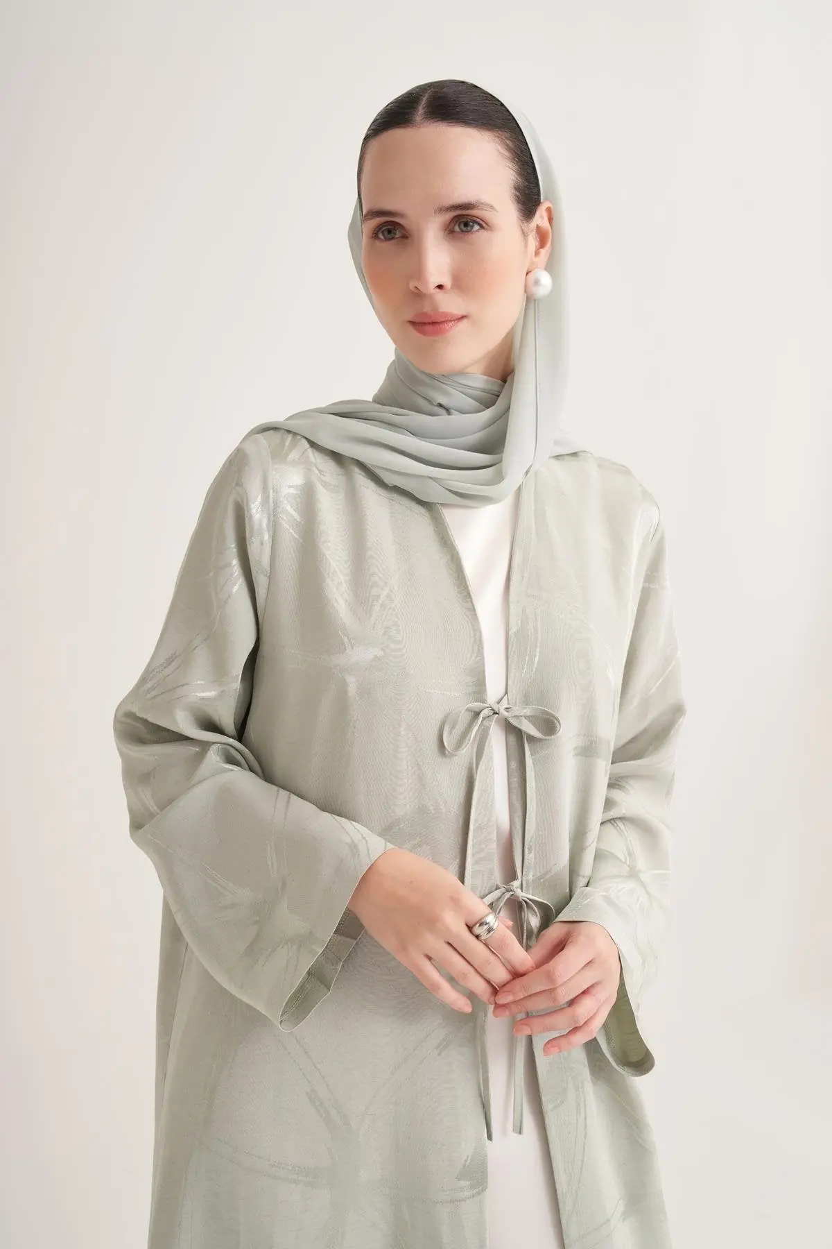 Mila Linen Abaya & Scarf – Mint, photo 2