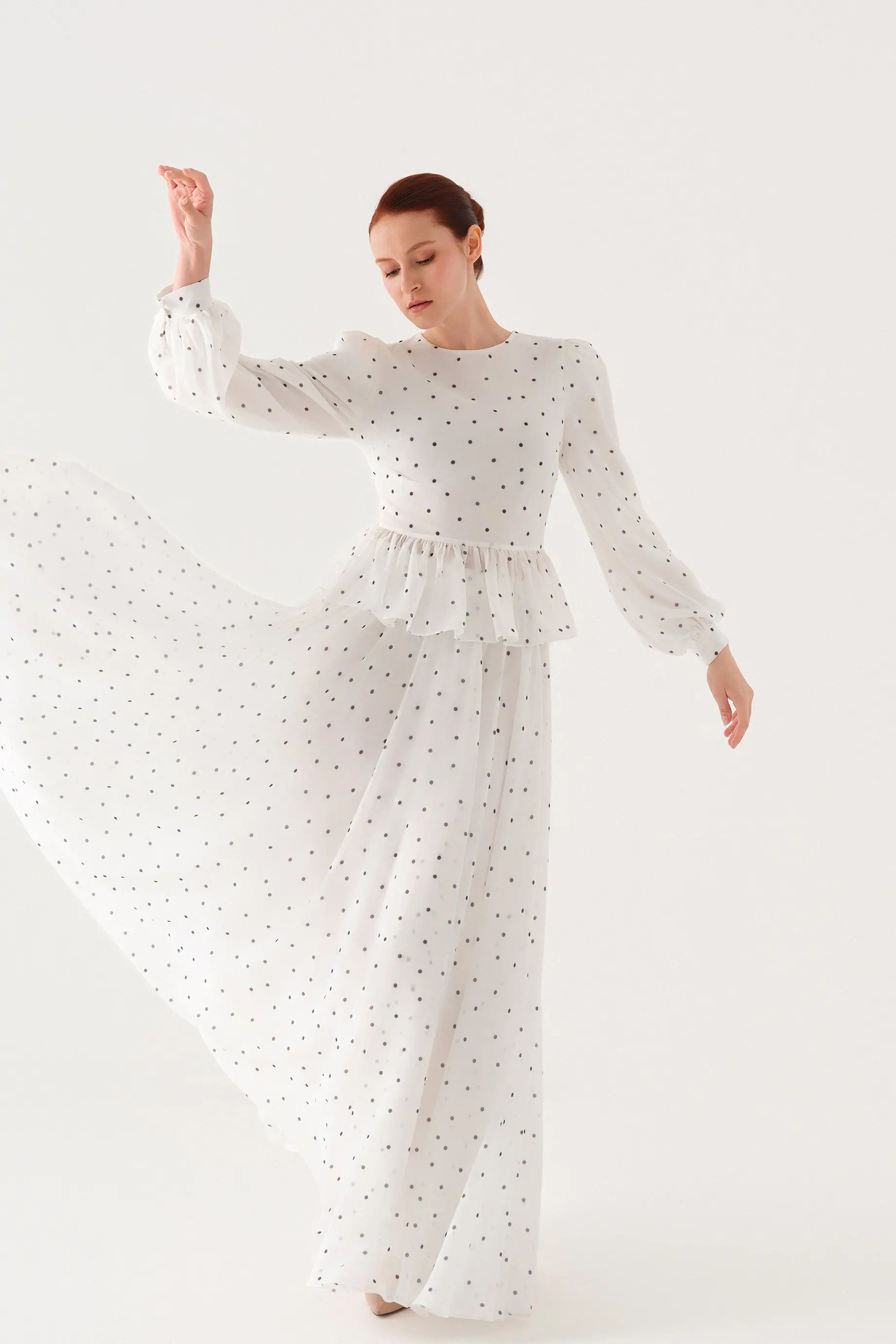 Small-Floral Print Chiffon Blouse and Maxi Skirt Set – White, photo 6