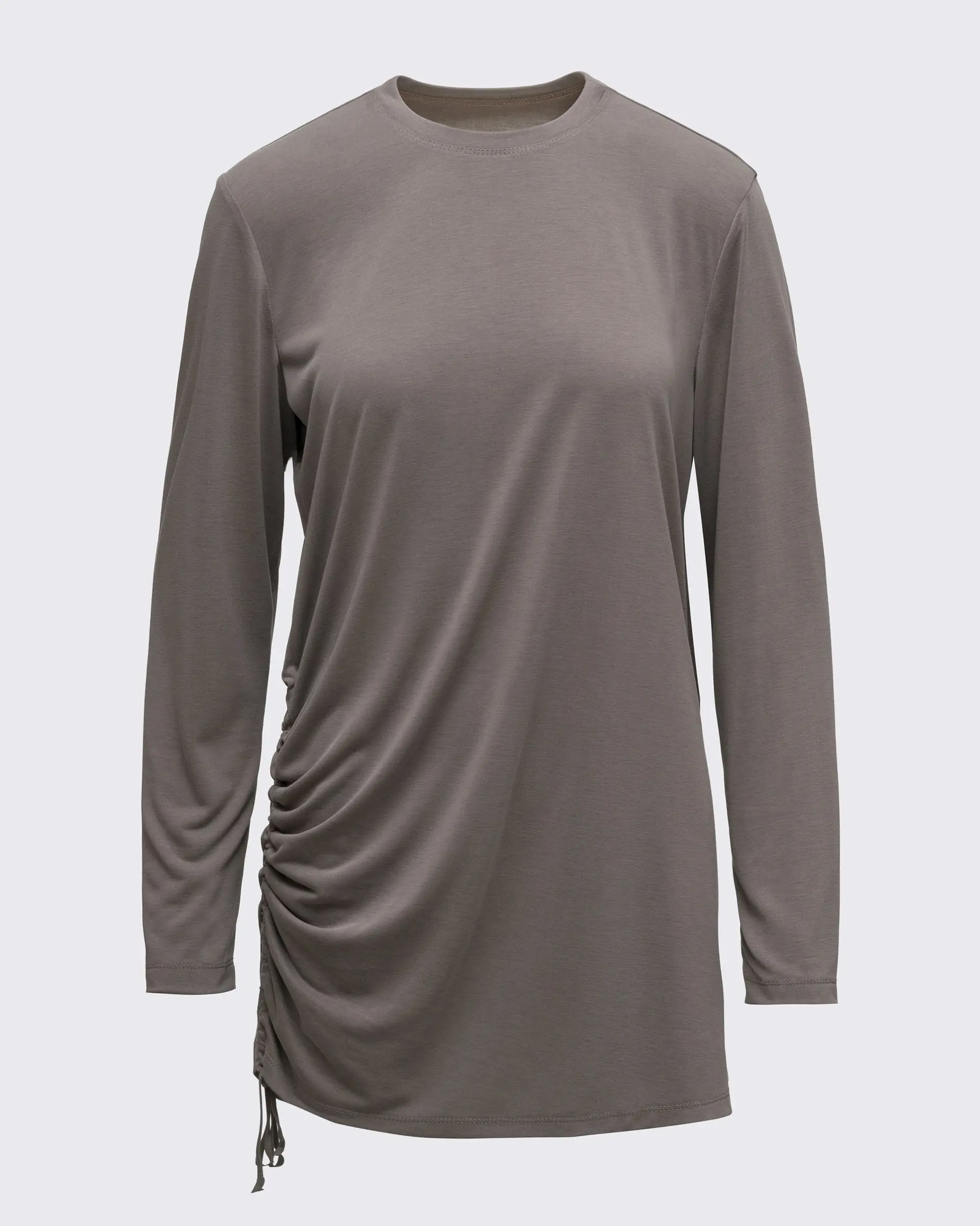Modal Kumaşlı Ayarlanabilir Drape Detaylı Uzun Üst - Haki