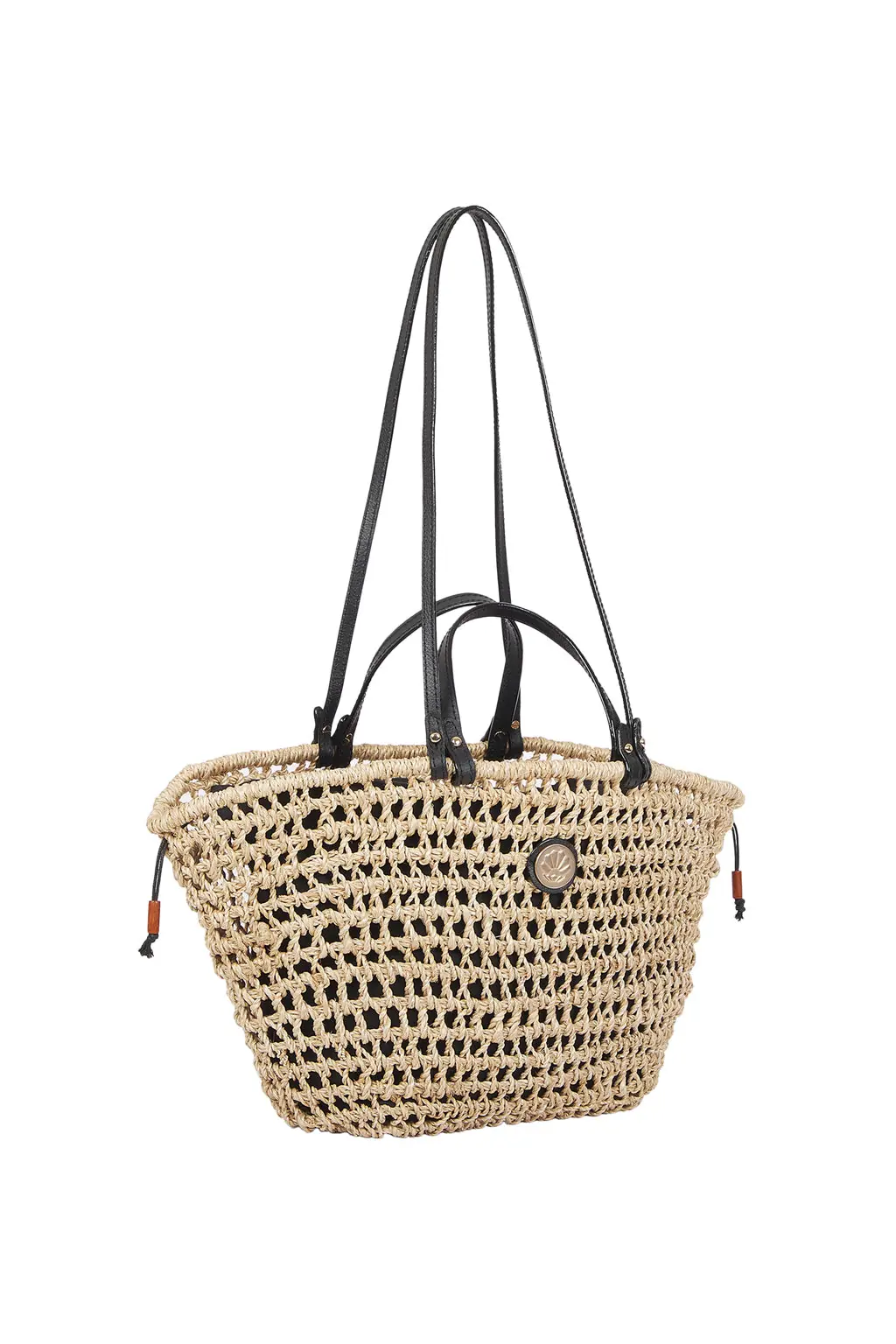 Abaca Woven Medium Tote Bag - Natural/Black, photo 2