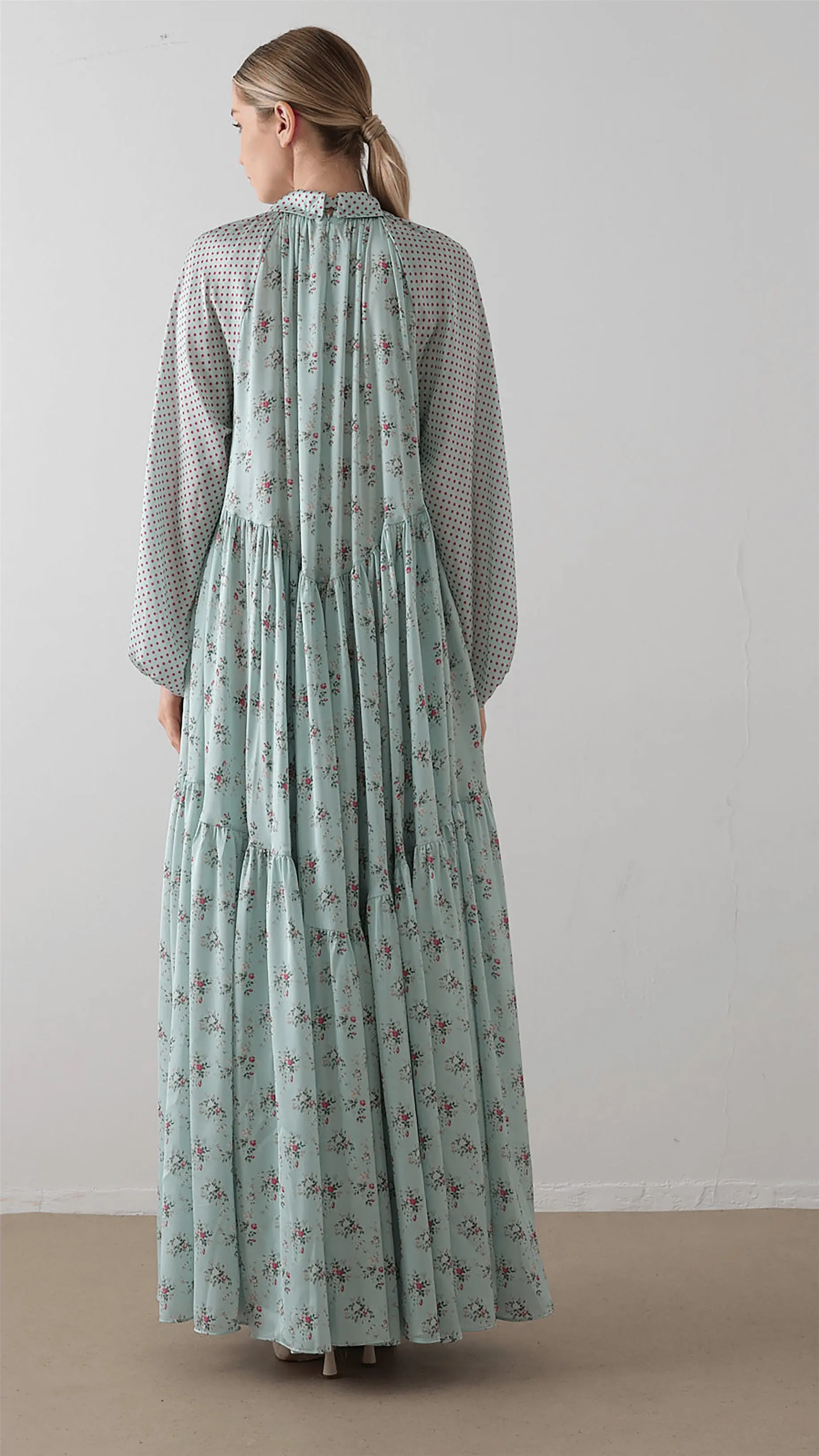 Bow Neck Chiffon Satin Dress – Mint, photo 7
