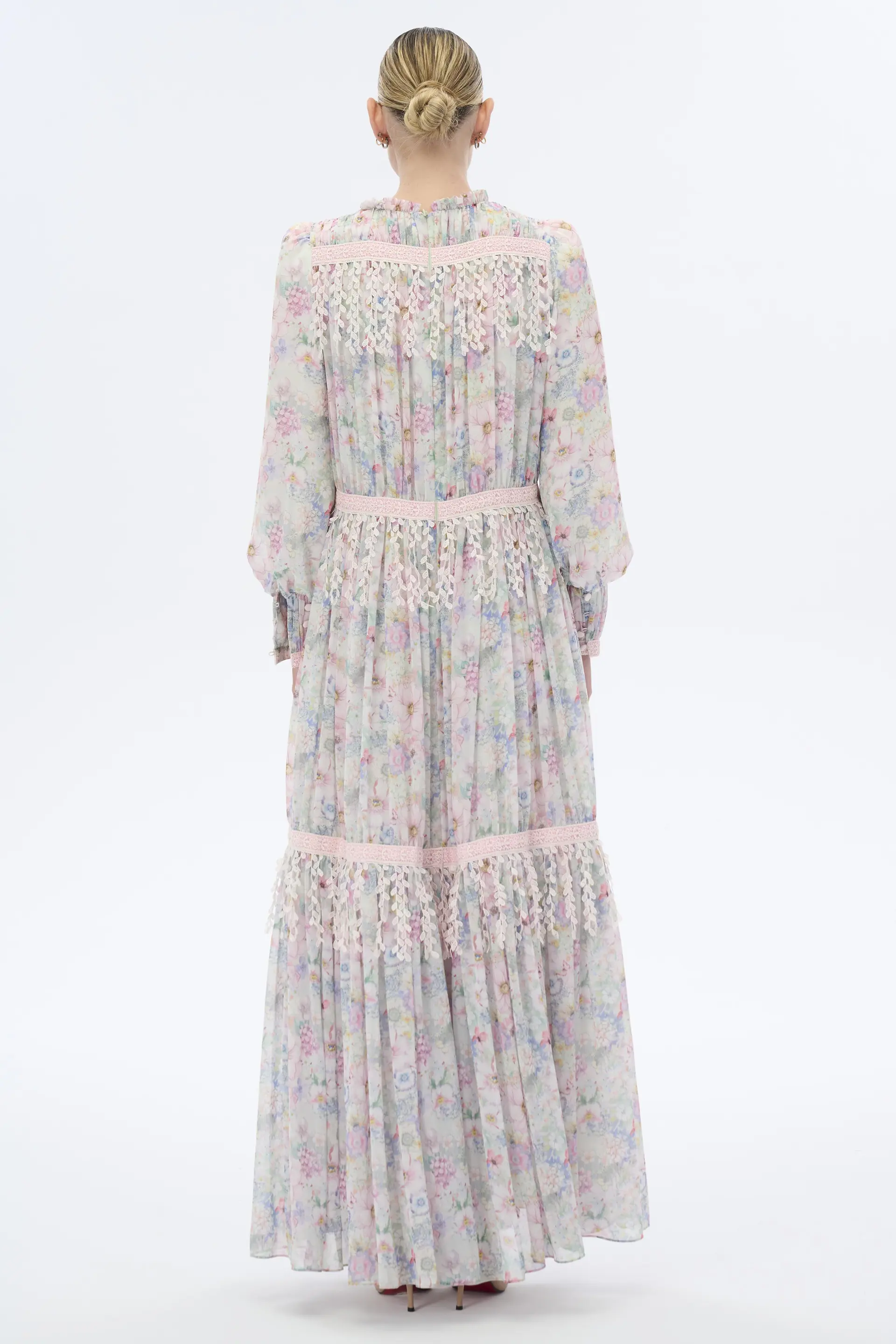 ŞERİT DANTELLİ ŞİFON ELBİSE Pembe, photo 4