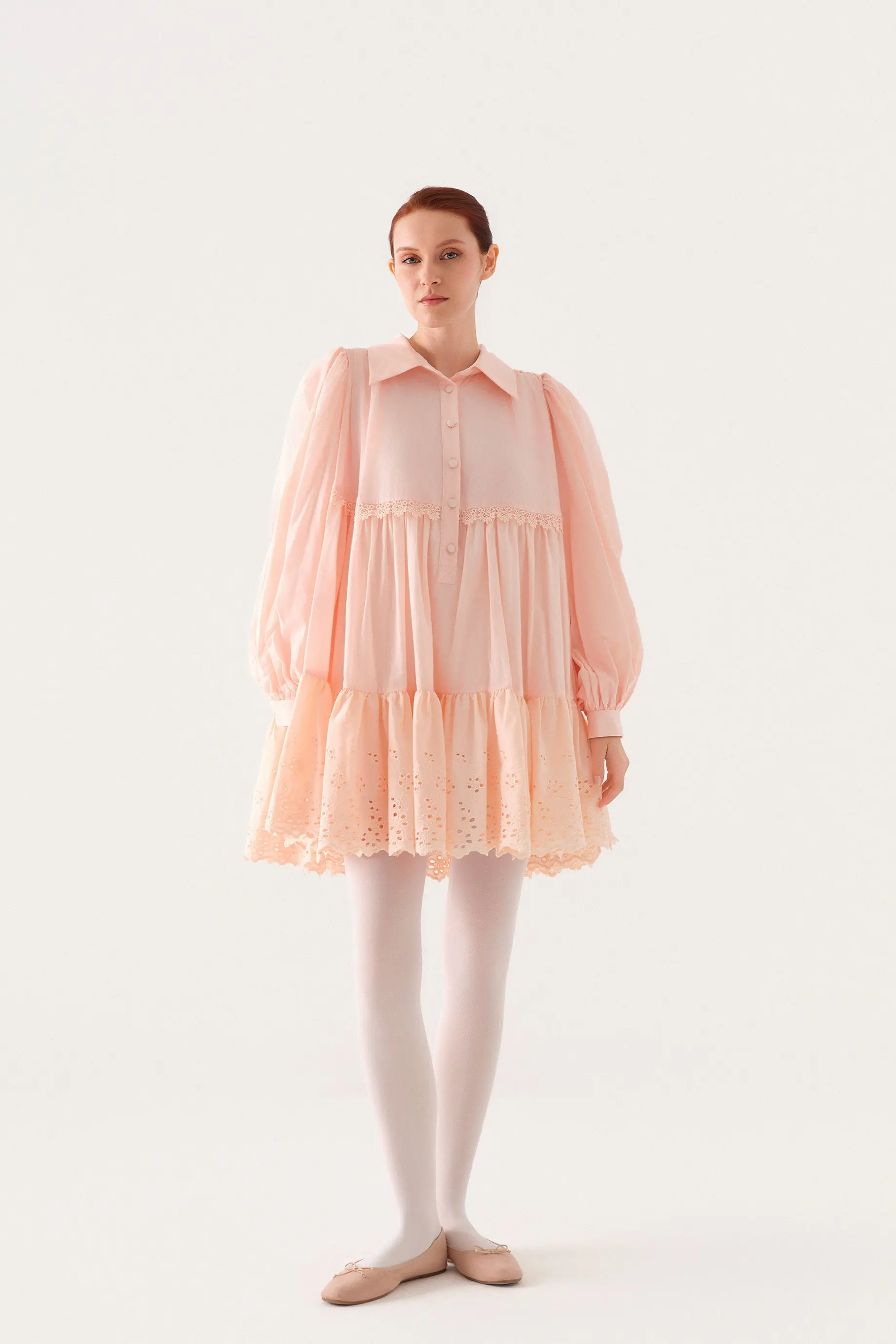 Layered Lace-Trim Cotton Poplin Tunic – Salmon