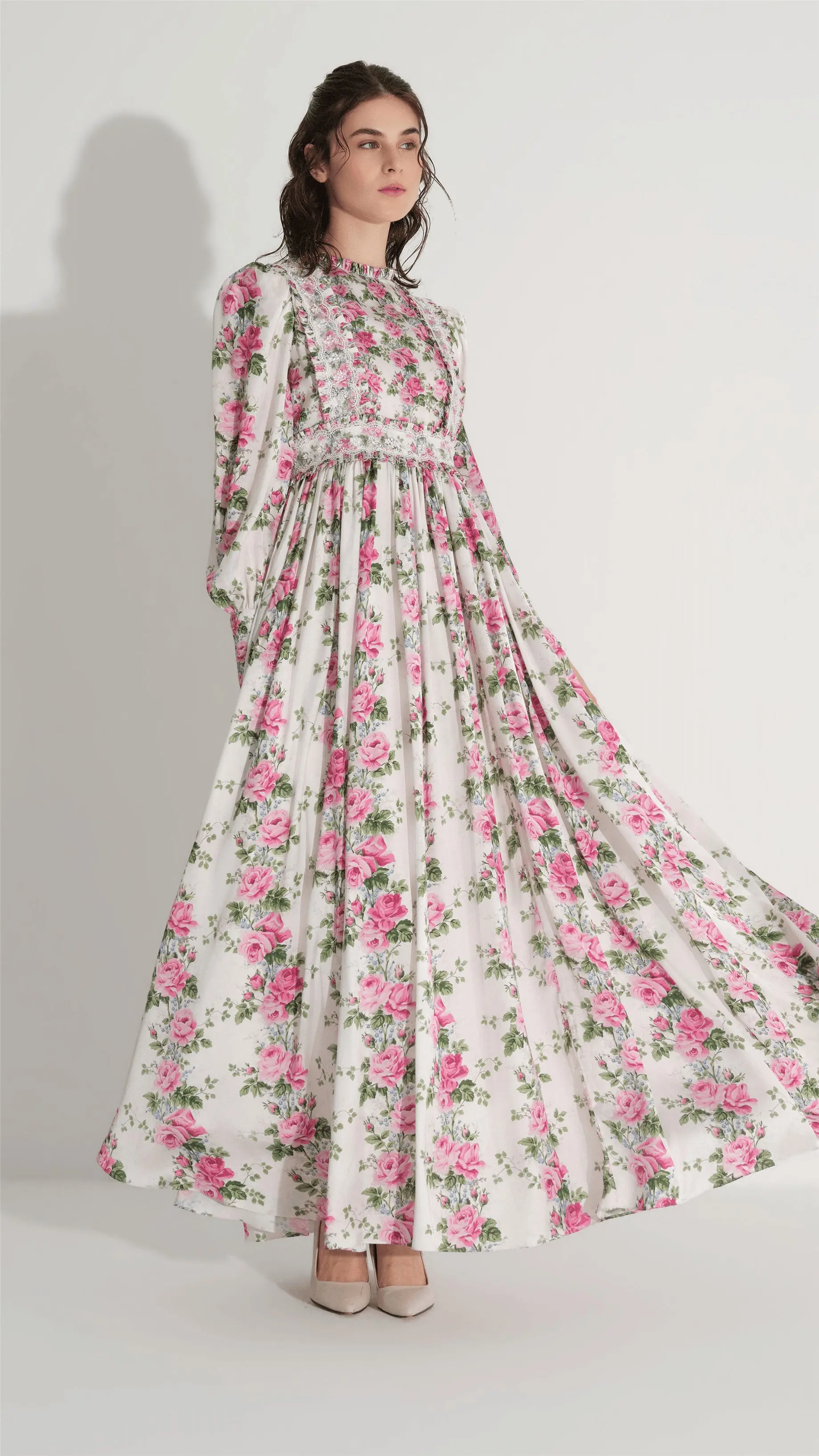 Lace Panel Floral Dress – Ecru, photo 3