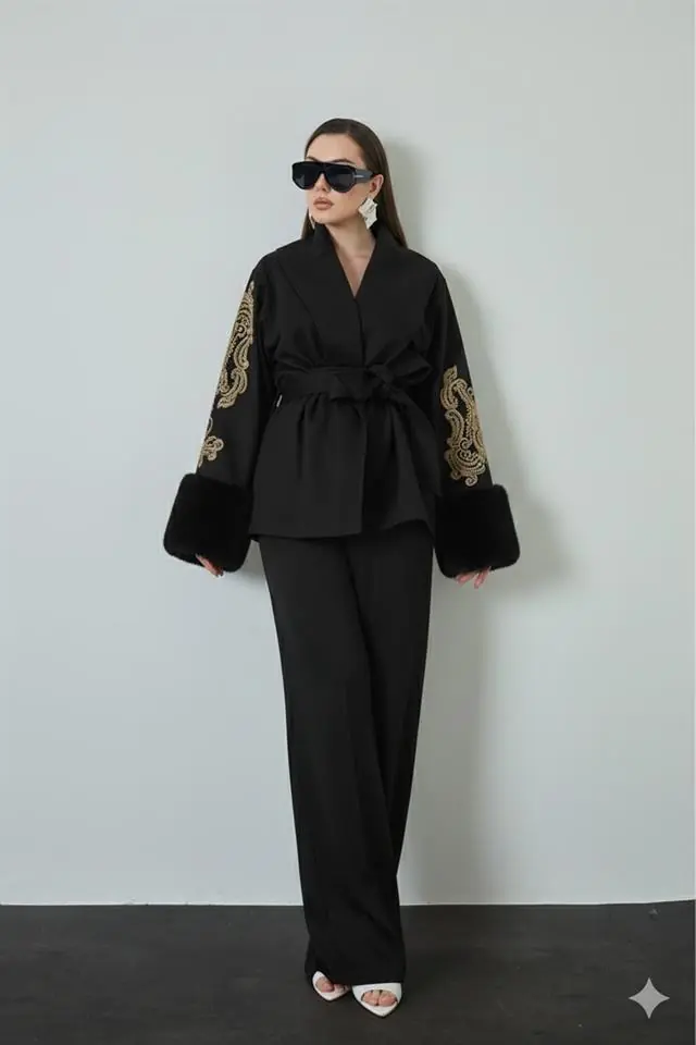 Redefined Fur-Trim Cape Coat – Black, photo 2