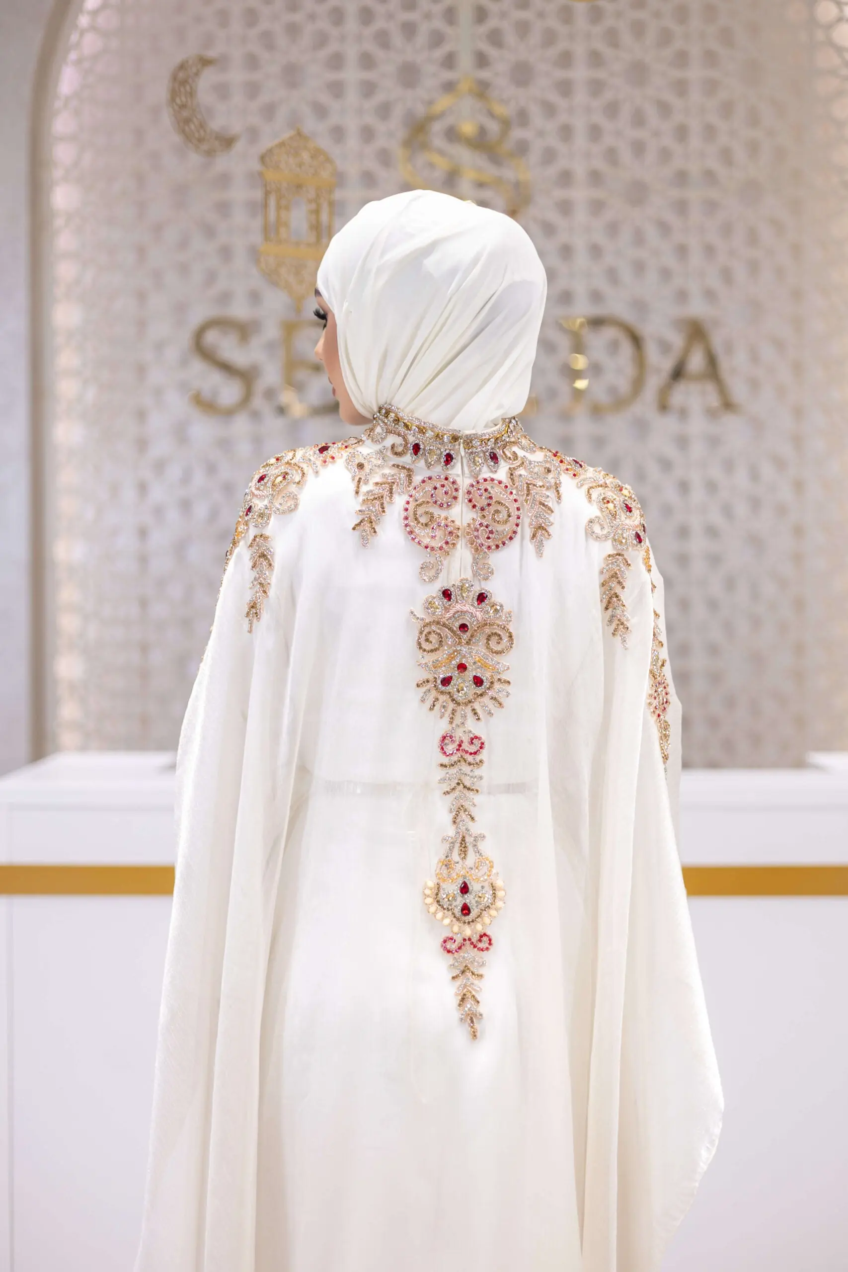 Midnight Oasis Embellished Abaya – White, photo 6