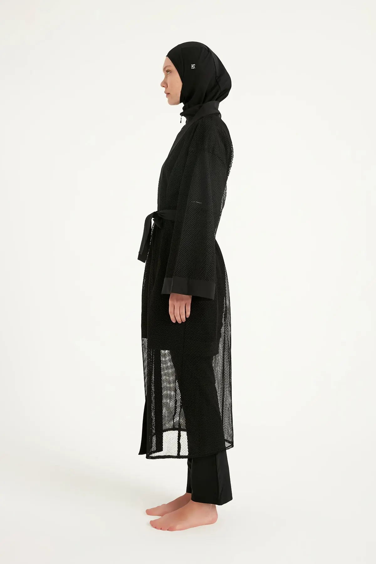Black Full Coverage Mesh Kimono – Lightweight Islamic Beach Cover-Up P2501-1, photo 3