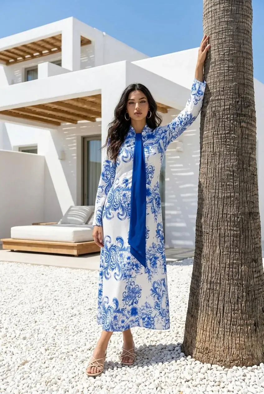 CAFTANO in seta Blu Cina, photo 5