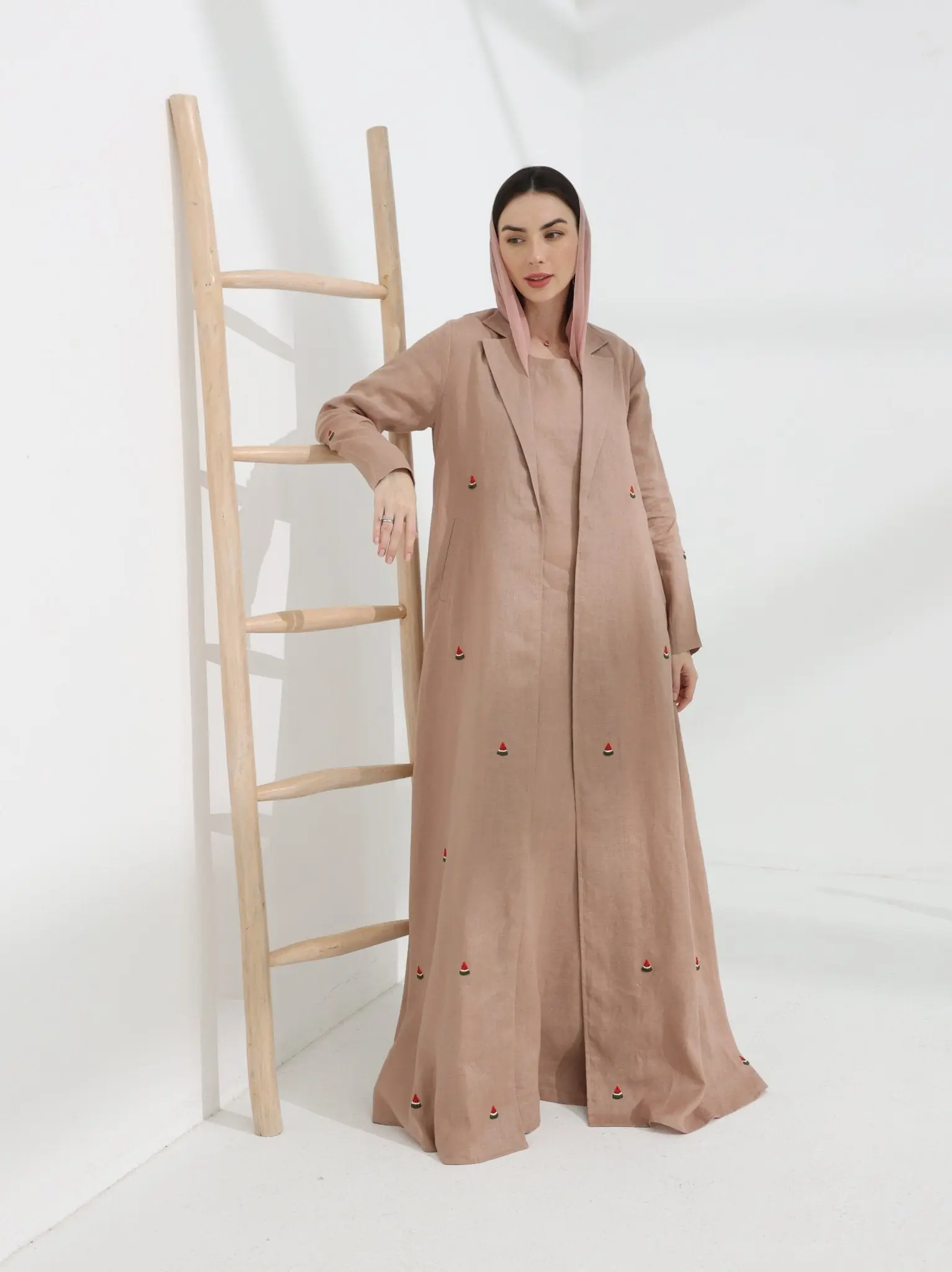 Watermelon Linen Abaya Dusty Pink