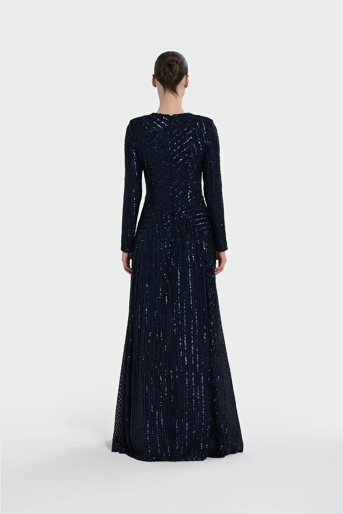 Chevron Sequin Evening Gown - Navy, photo 4