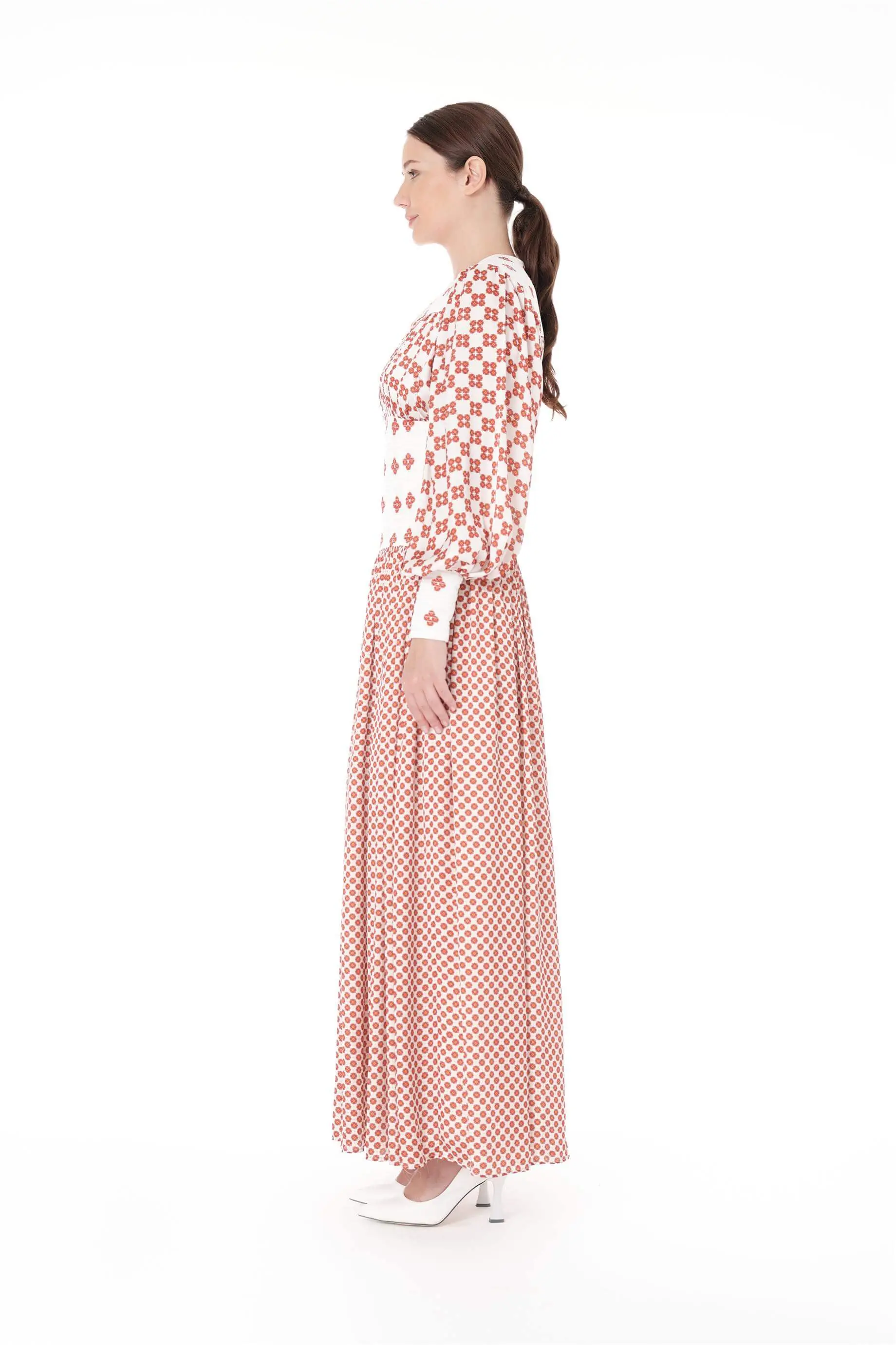 Embroidered Corset-Waist Printed Dress – Orange, photo 2