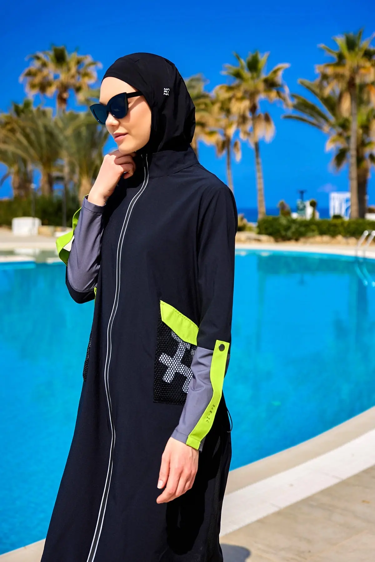 Black Full Coverage Modest Swimwear with Mesh Pocket – M2522, photo 5